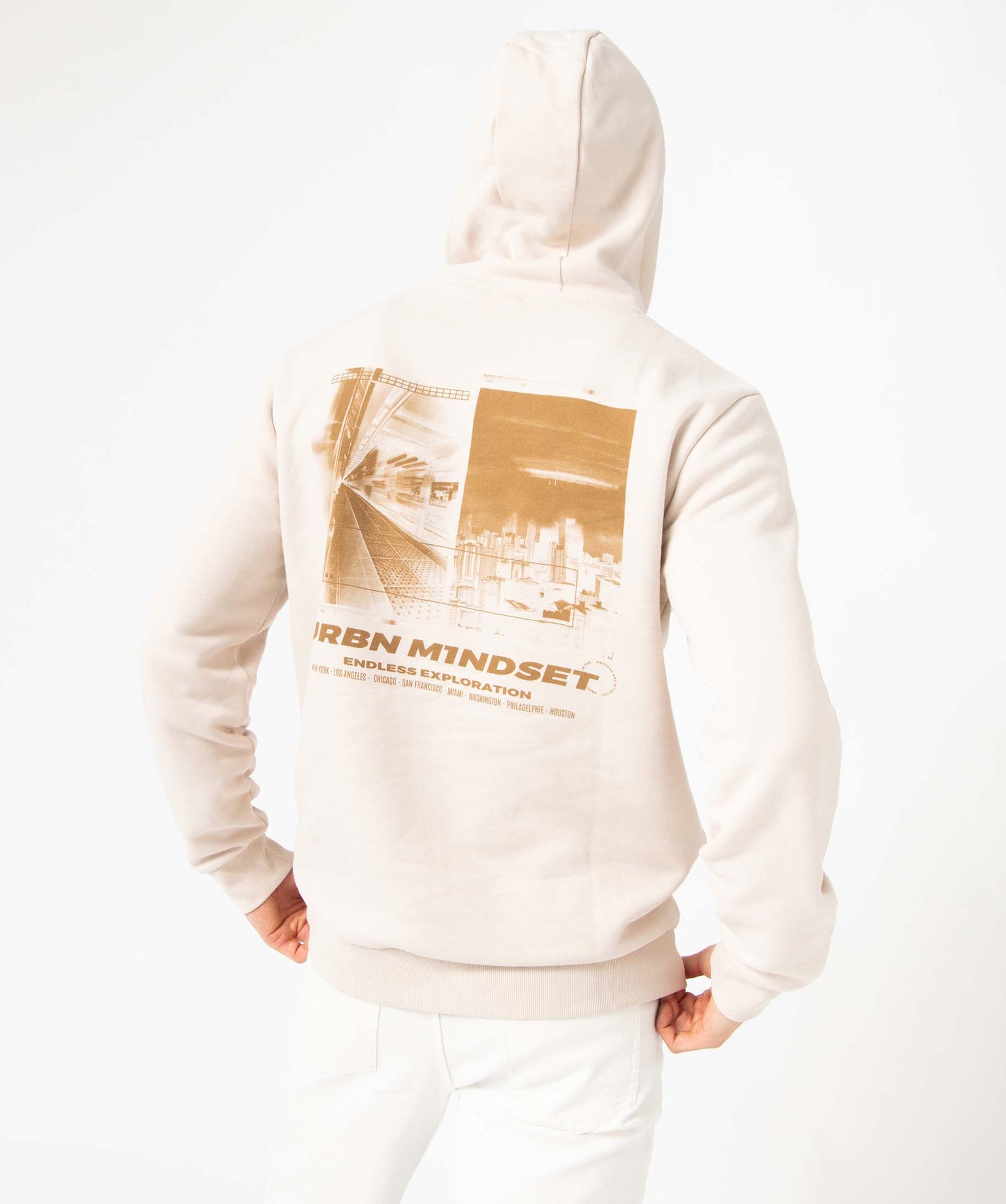 Sweat homme à capuche avec motif streetwear ecru | GEMO