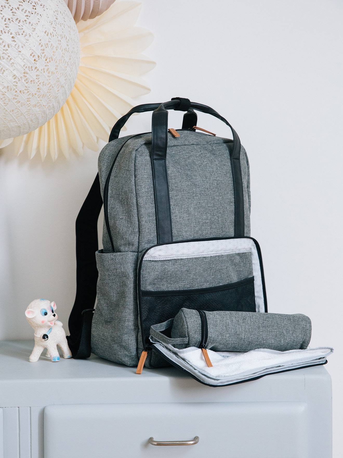 Sac à dos à langer vertbaudet gris chiné