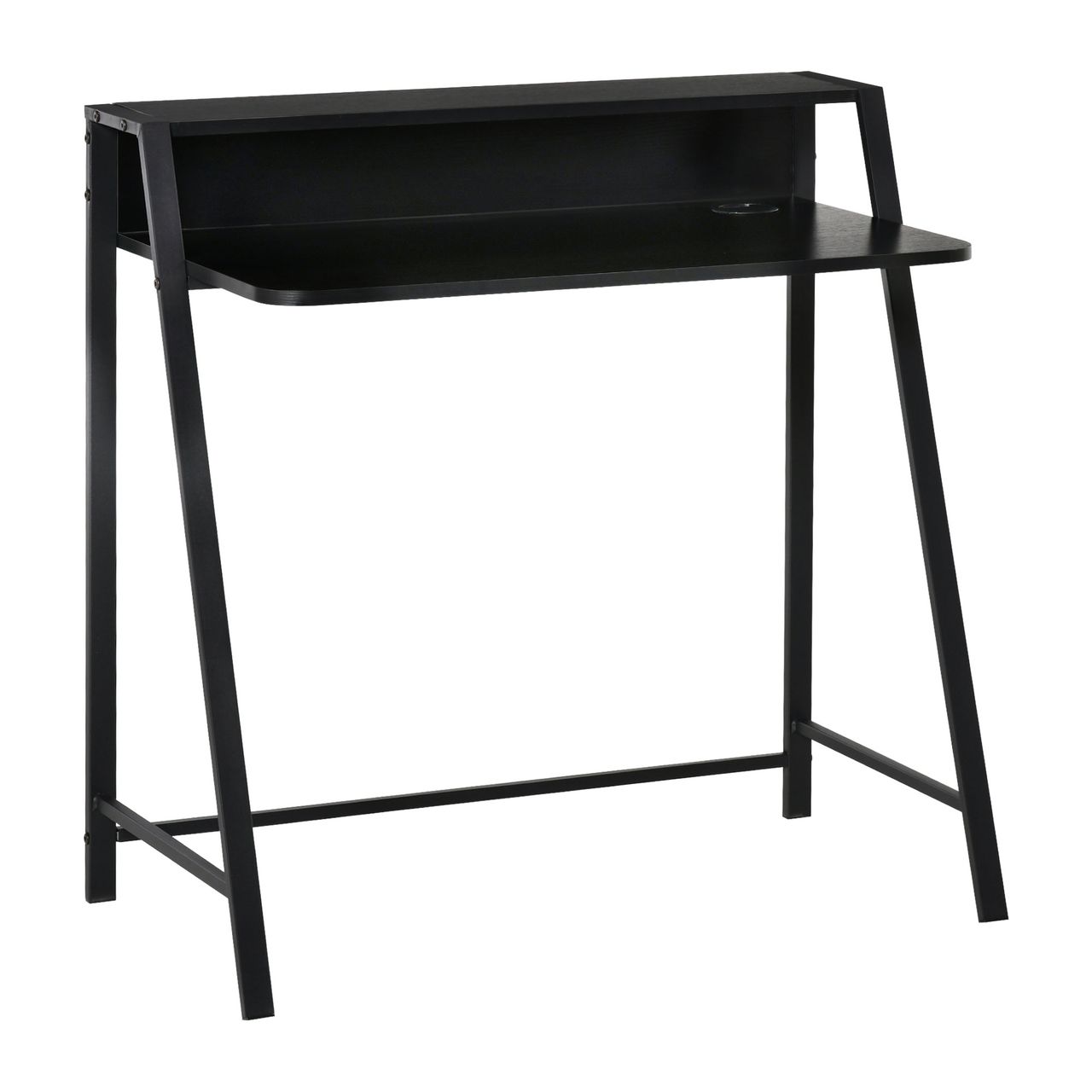 HOMCOM Schreibtisch Computertisch Bürotisch Arbeitstisch mit Ablagefach Kabeldurchlass Metall Schwarz 84 x 45 x 85 cm