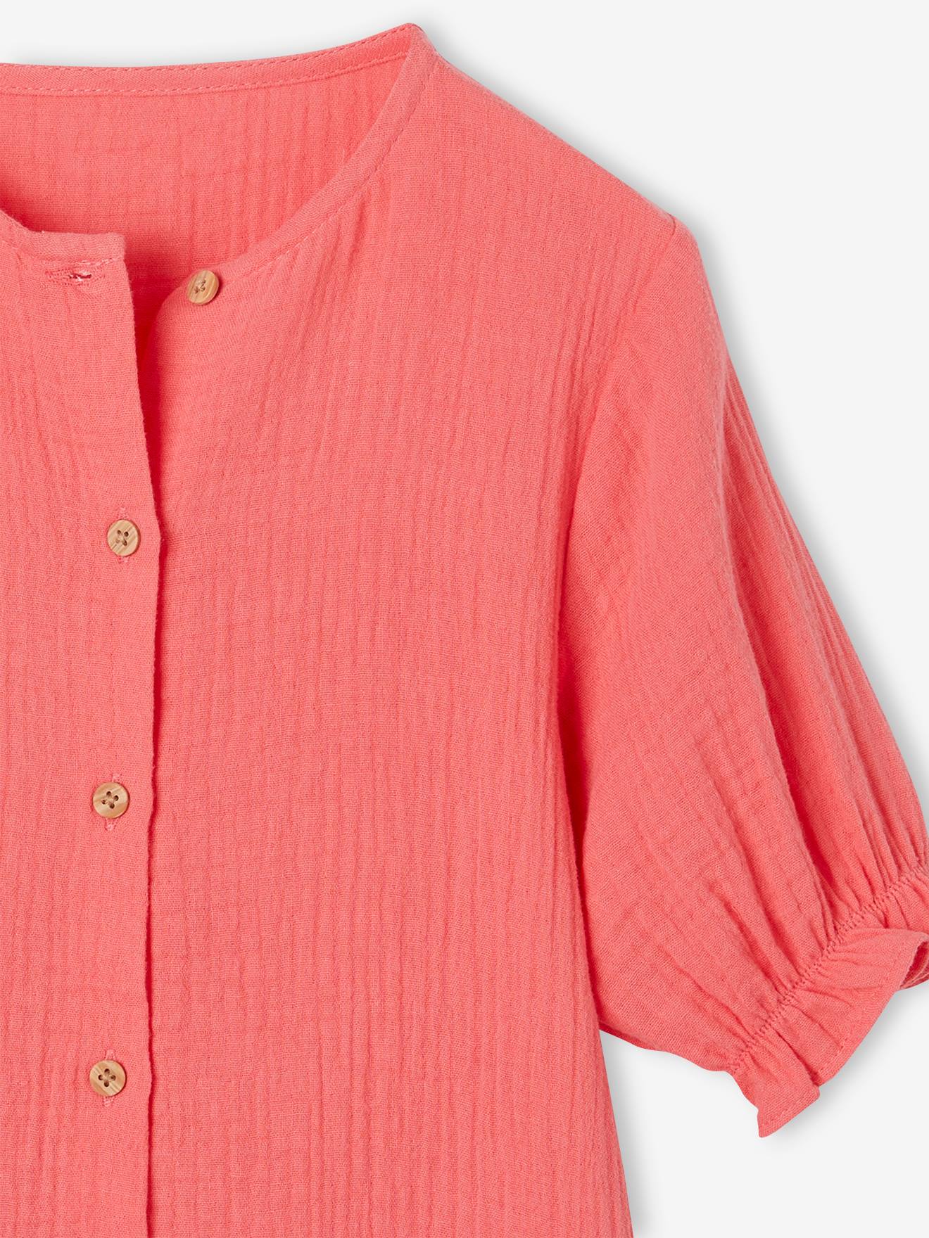 Vertbaudet Mädchen Kleid mit Knopfleiste - rot