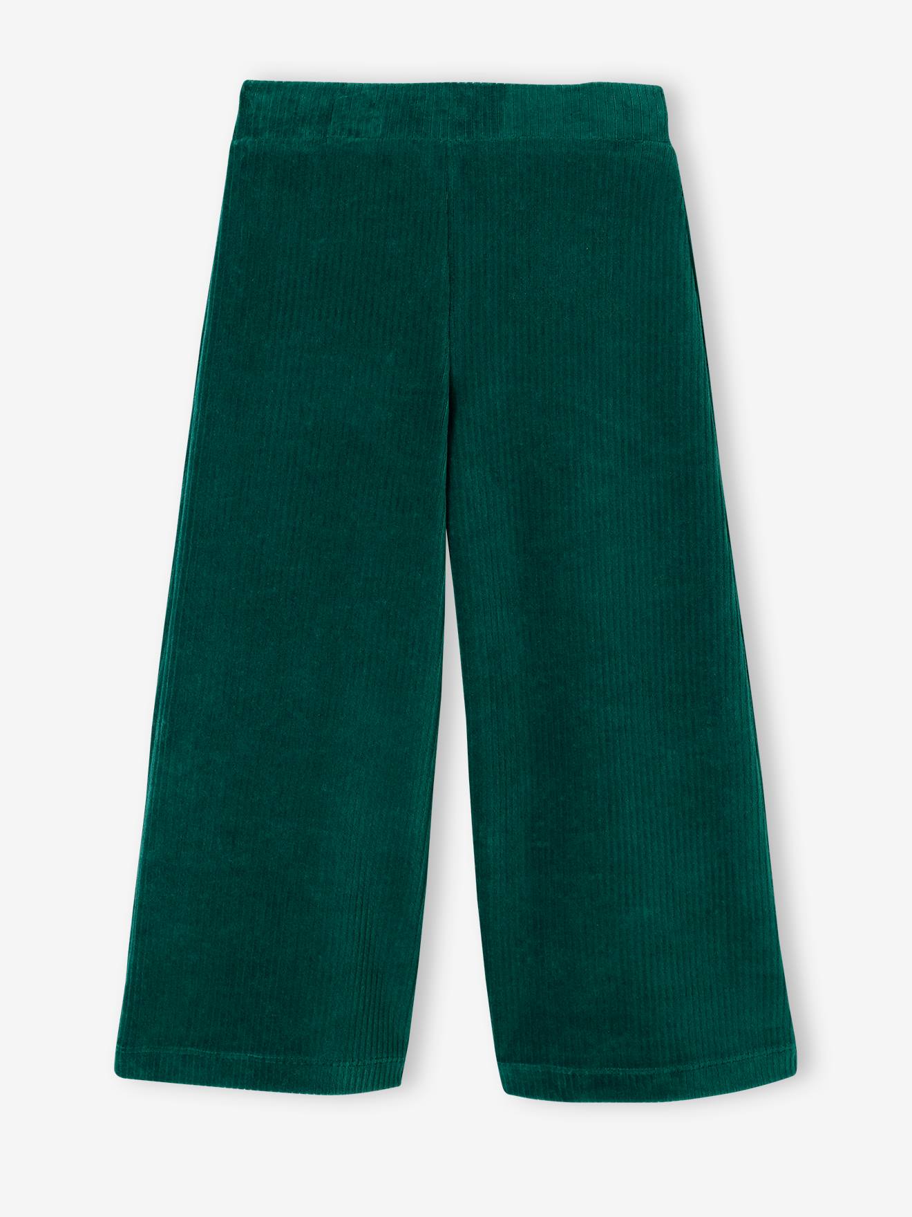 Pantalon large en velours fille vert sapin