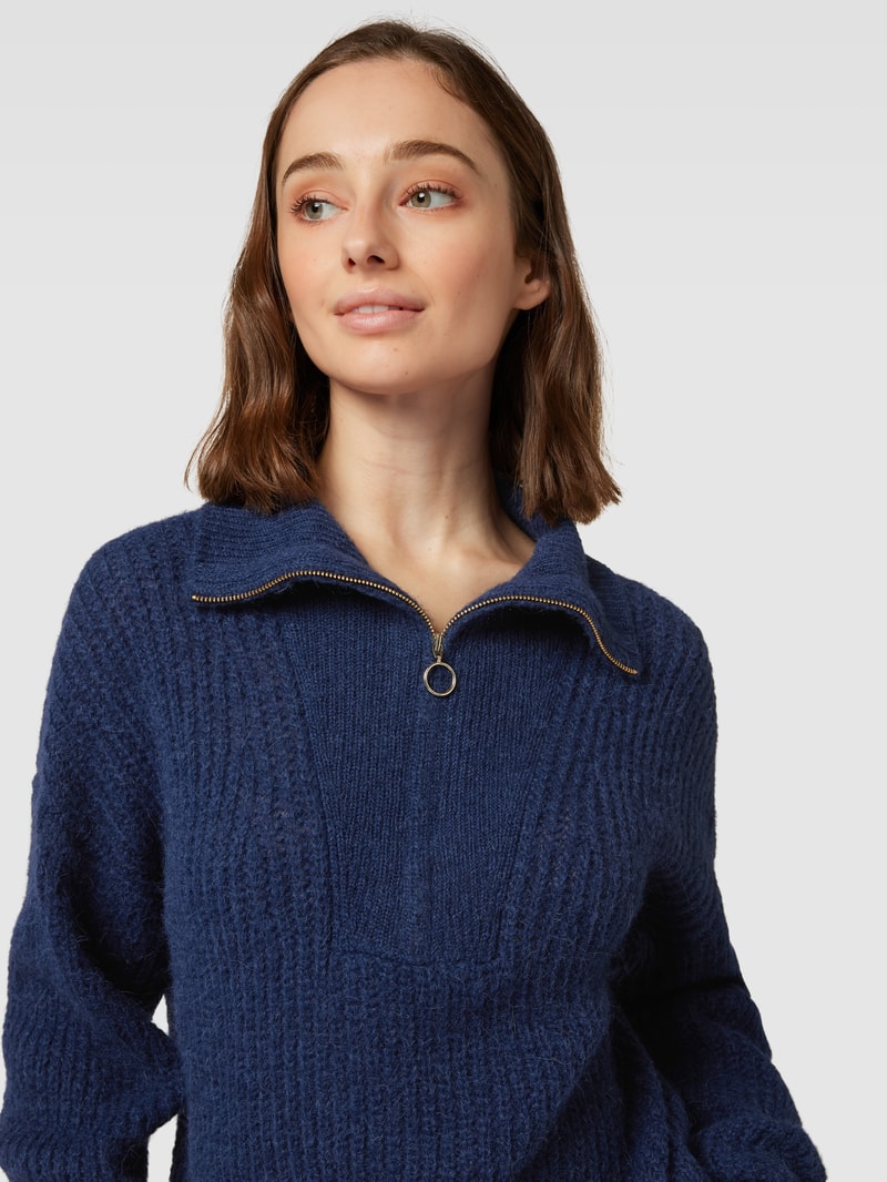 Strickpullover mit Troyer-Kragen in marineblau