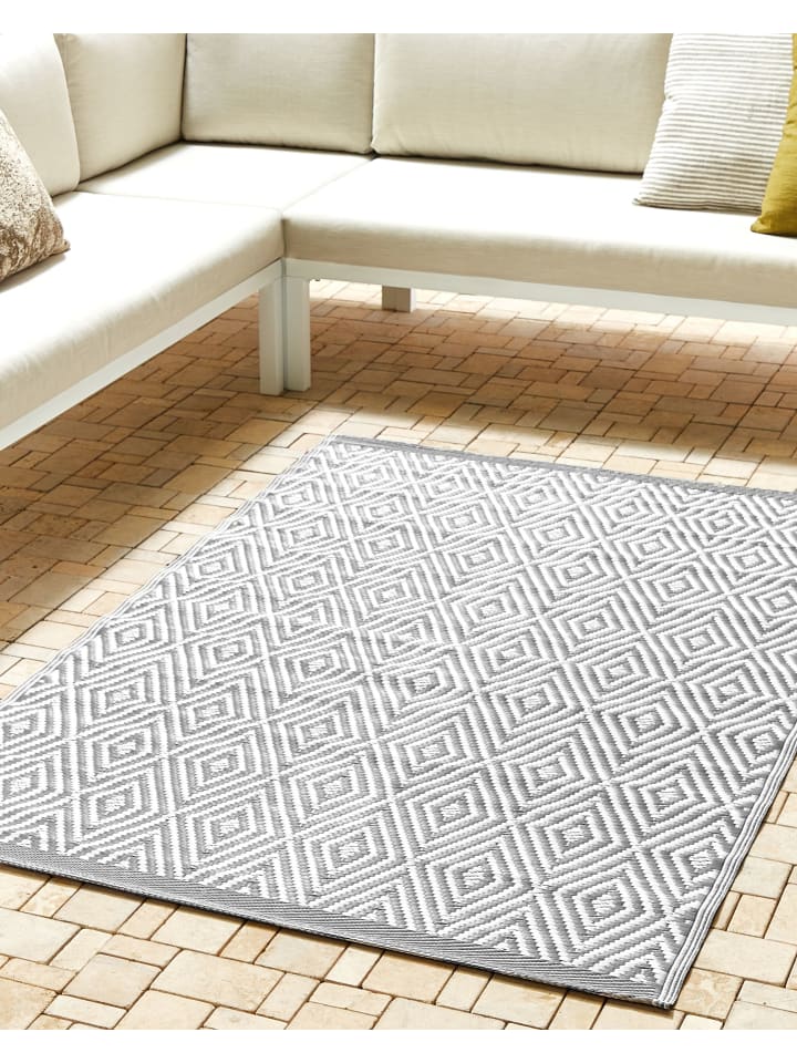 Beliani Outdoorteppich SIKAR in Grau/Weiß - (W) 120 x (H) 0.5 x (L) 180 cm günstig kaufen onesize