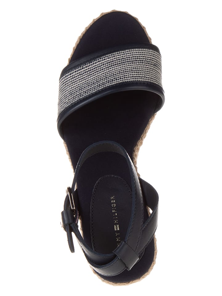Tommy Hilfiger Shoes Leder-Keilsandaletten in Dunkelblau günstig kaufen 39