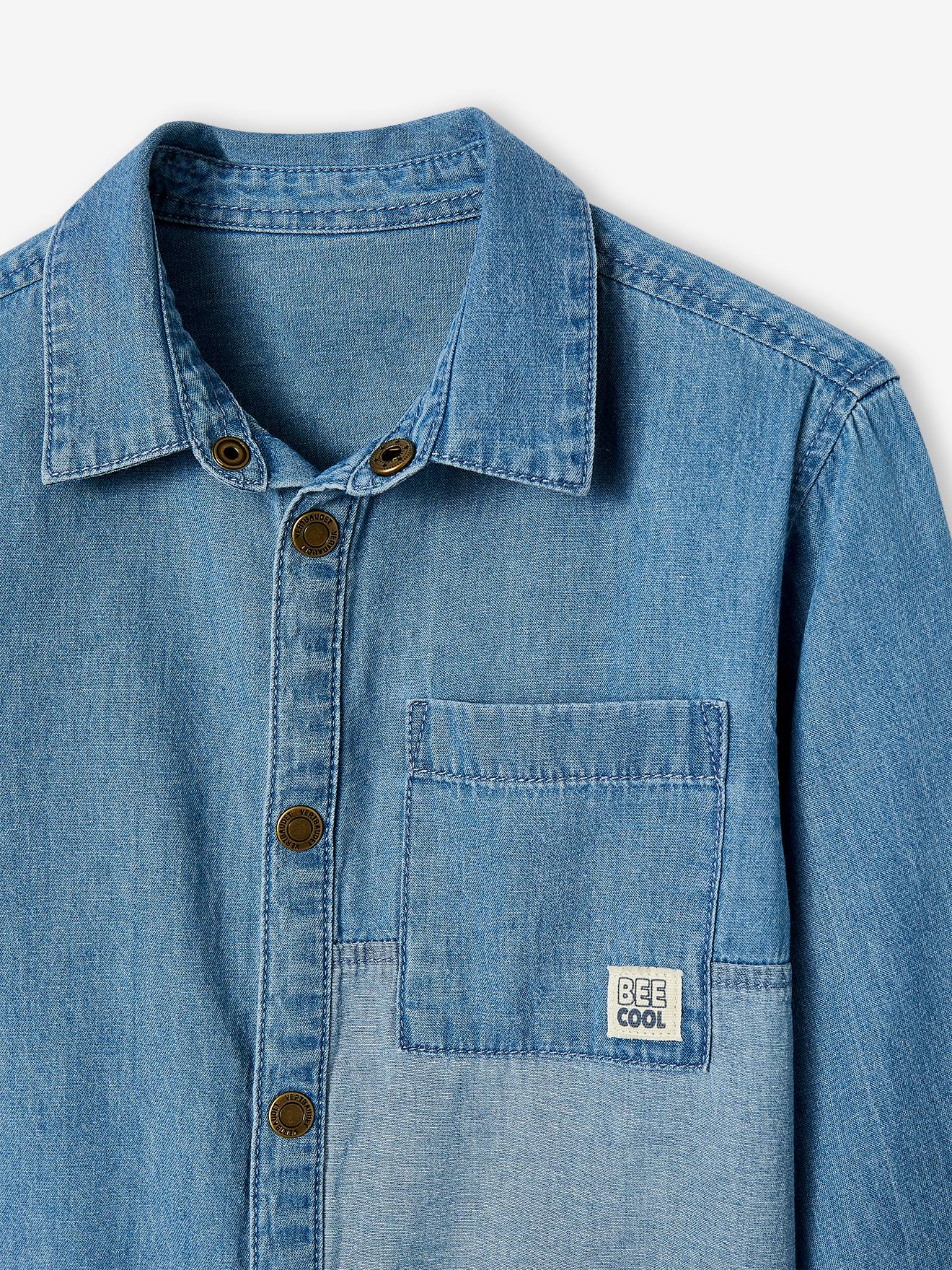 Chemise en jean garçon avec empiècements contrastés stone