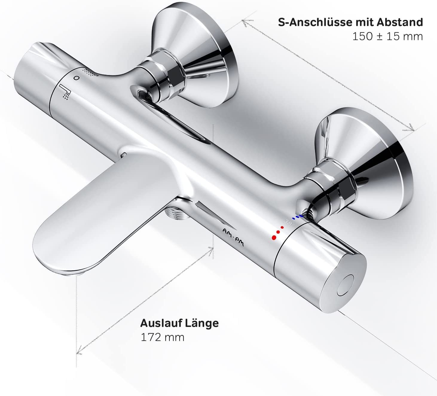 AM.PM Wannenarmatur Badewannenarmatur Duscharmaturen Like mit Thermostat (mit Auslauf/ohne Auslauf) mit Antikalk-System, Mischbatterie Badewanne, Wasserhahn Bad