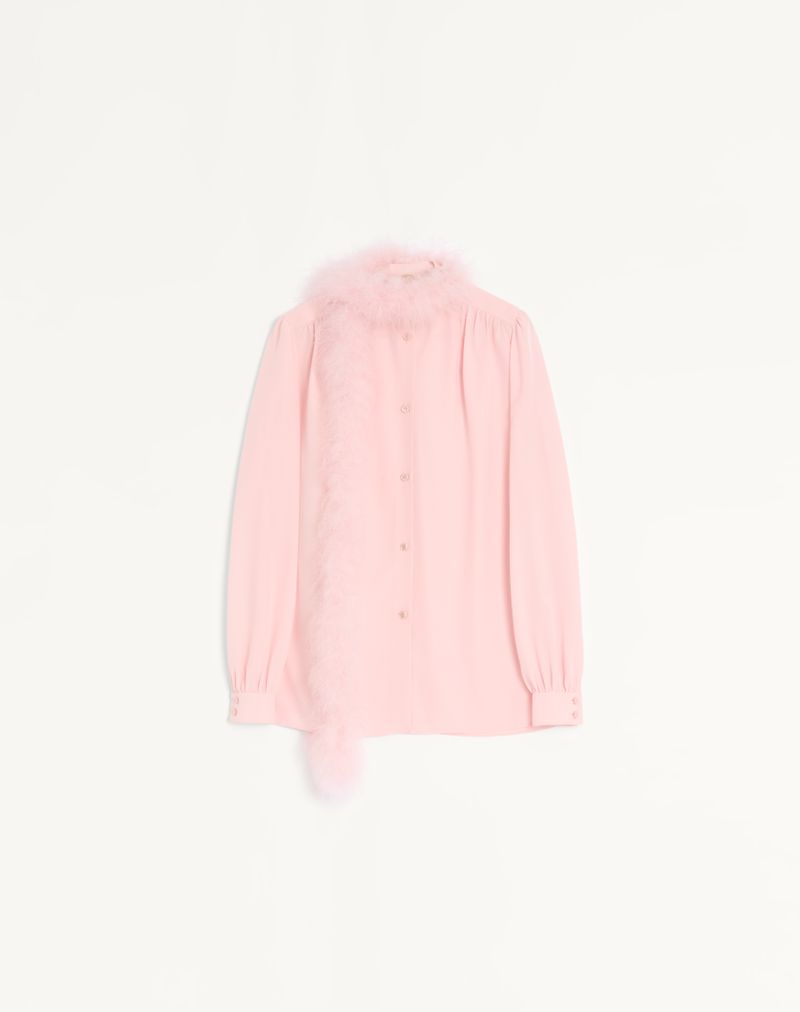 Camisa de crepe de chine com penas