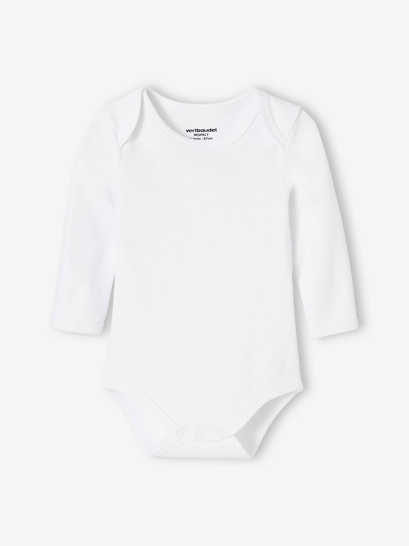 Lot de 3 bodies bébé en coton bio manches longues ouverture US BASICS lot blanc