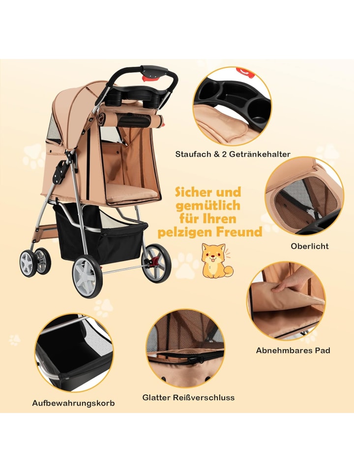 COSTWAY Hundewagen in Beige günstig kaufen 81 cm