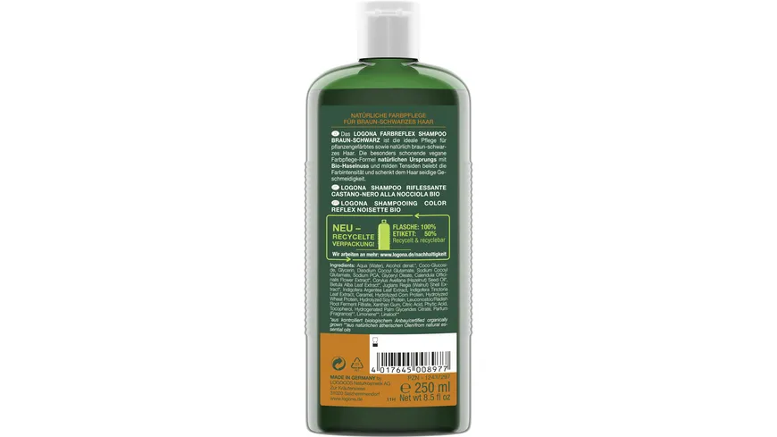 LOGONA Farbreflex Shampoo Braun-Schwarz Bio-Haselnuss 250 ml