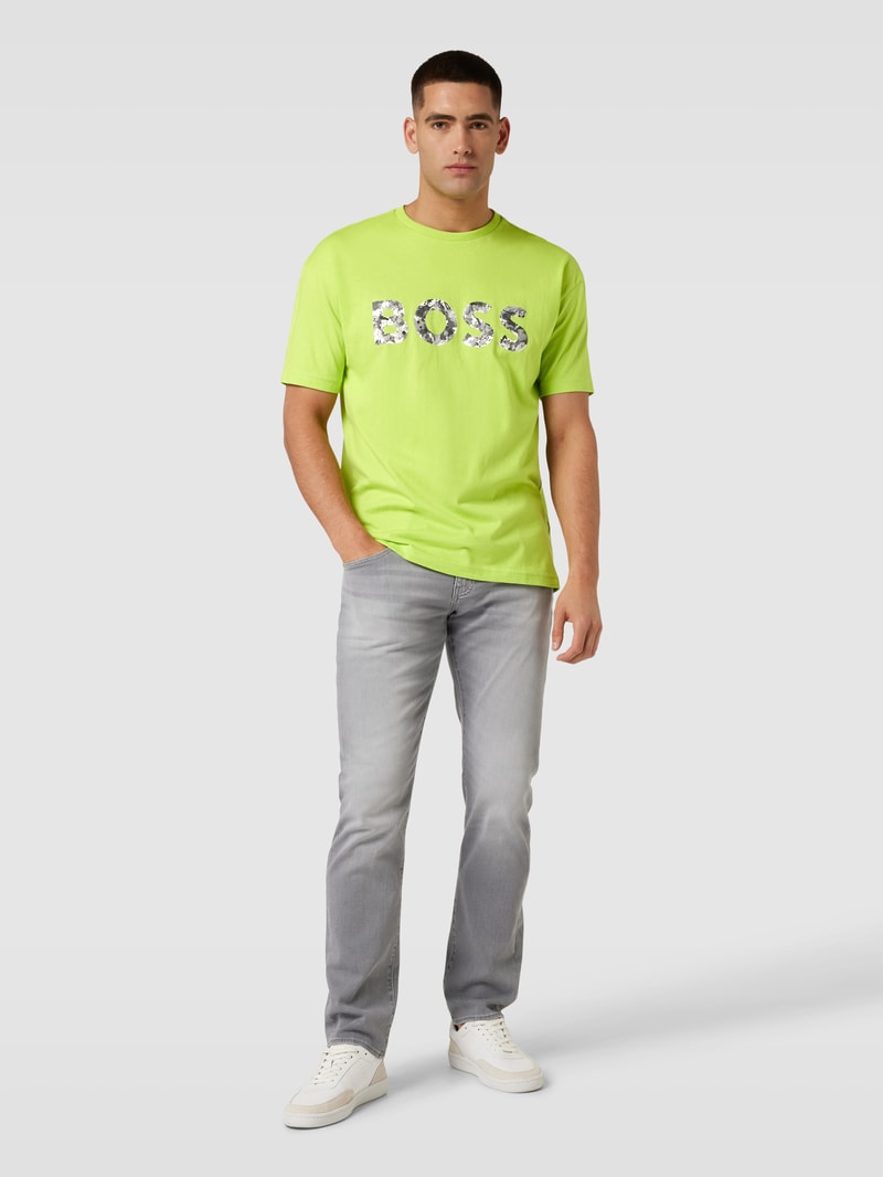 T-Shirt mit Logo-Print Modell 'Lotus' in neon grün