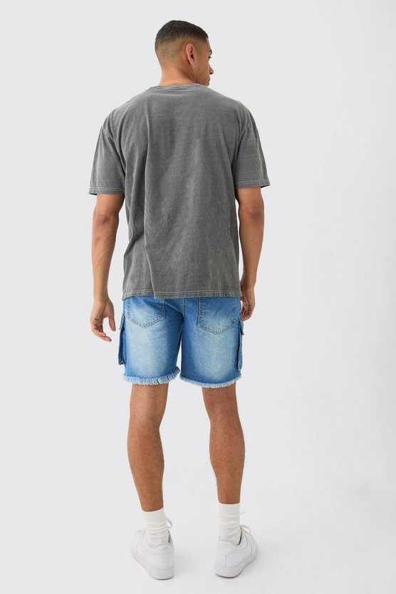 Zerrissene Slim-Fit Jeansshorts mit Cargo-Taschen