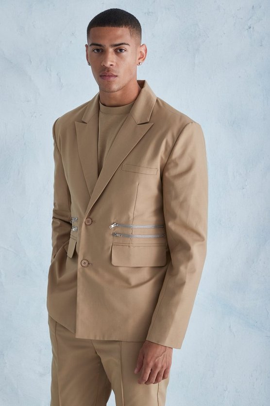 Kastige Oversize Anzugjacke mit Reißverschluss
