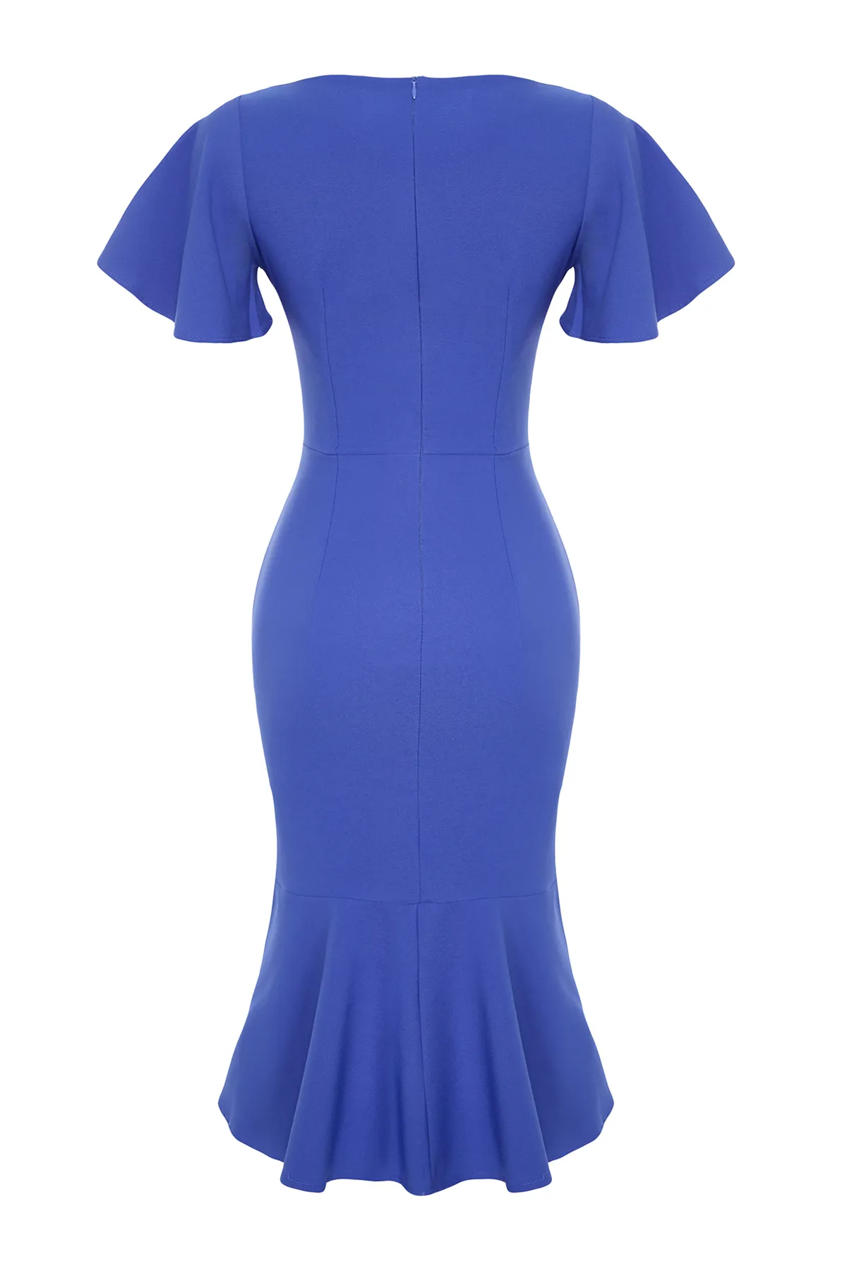 Trendyol Collection  Indigoblaues, figurbetontes Volant-Midikleid aus Webstoff TWOSS20EL1342