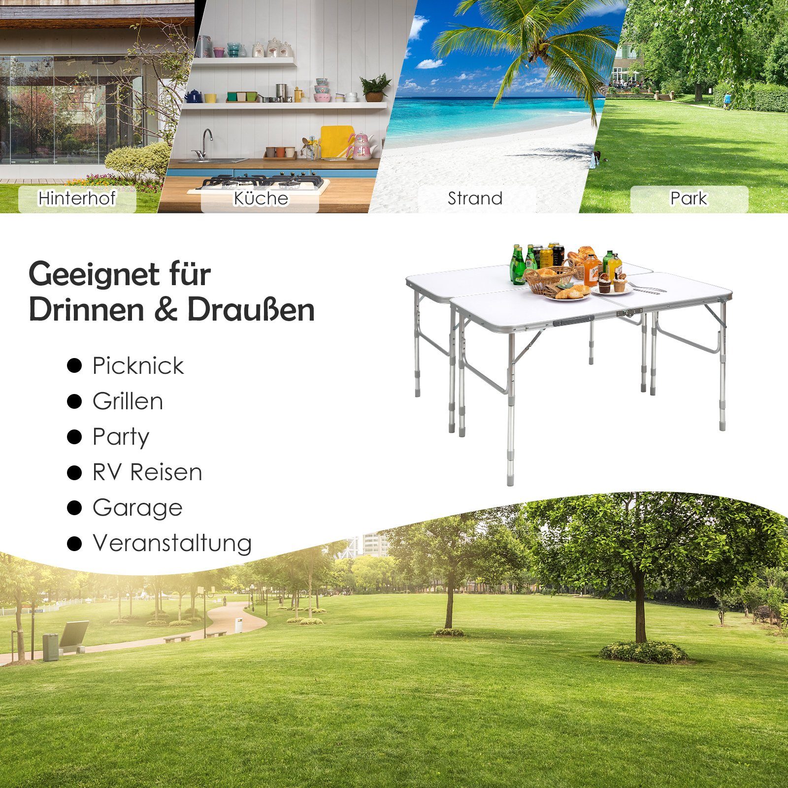 COSTWAY Campingtisch Klapptisch, höhenverstellbar & klappbar