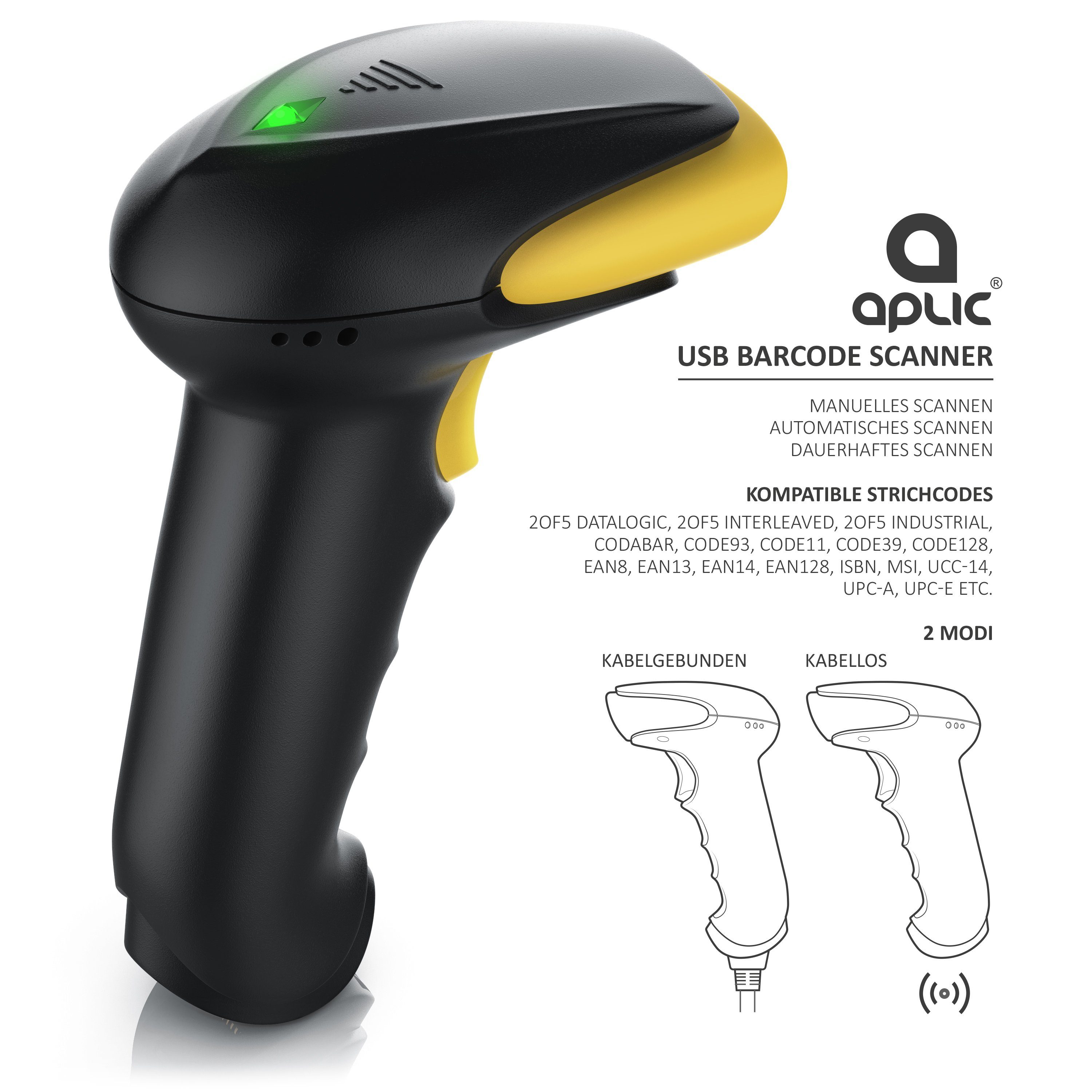 Aplic Handscanner, (Kabelloser Laser Barcode Scanner, 6 Scan-Modi, 1400mAh Akku)