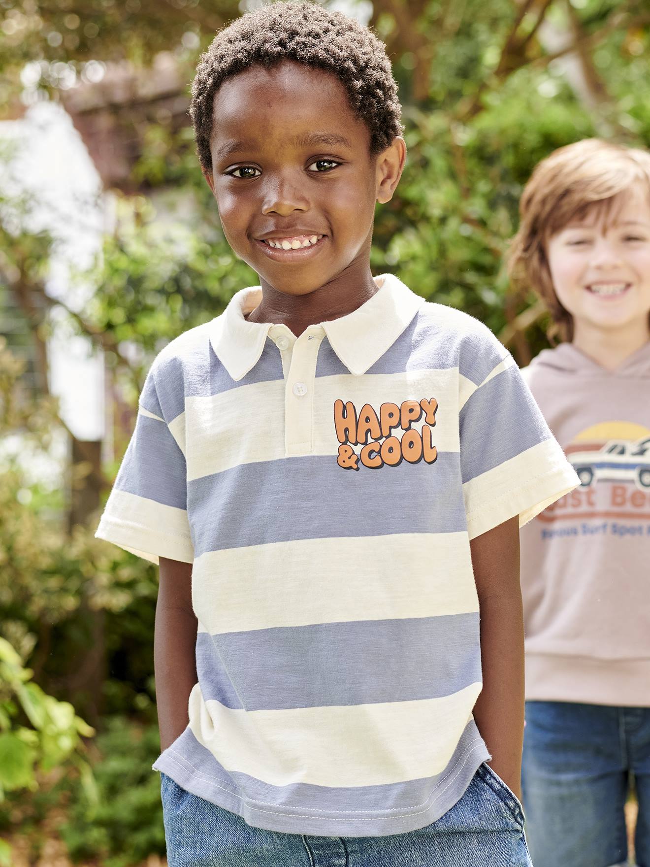 Vertbaudet Jungen Poloshirt mit breiten Streifen Oeko-Tex - blau gestreift
