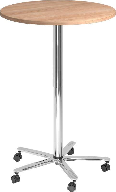Hammerbacher Höhenverstellbarer Säulentisch Nussbaum MFC (Melaminbeschichtete Spanplatte) Silberner Sockel 800 x 720 mm Mit Aufbau