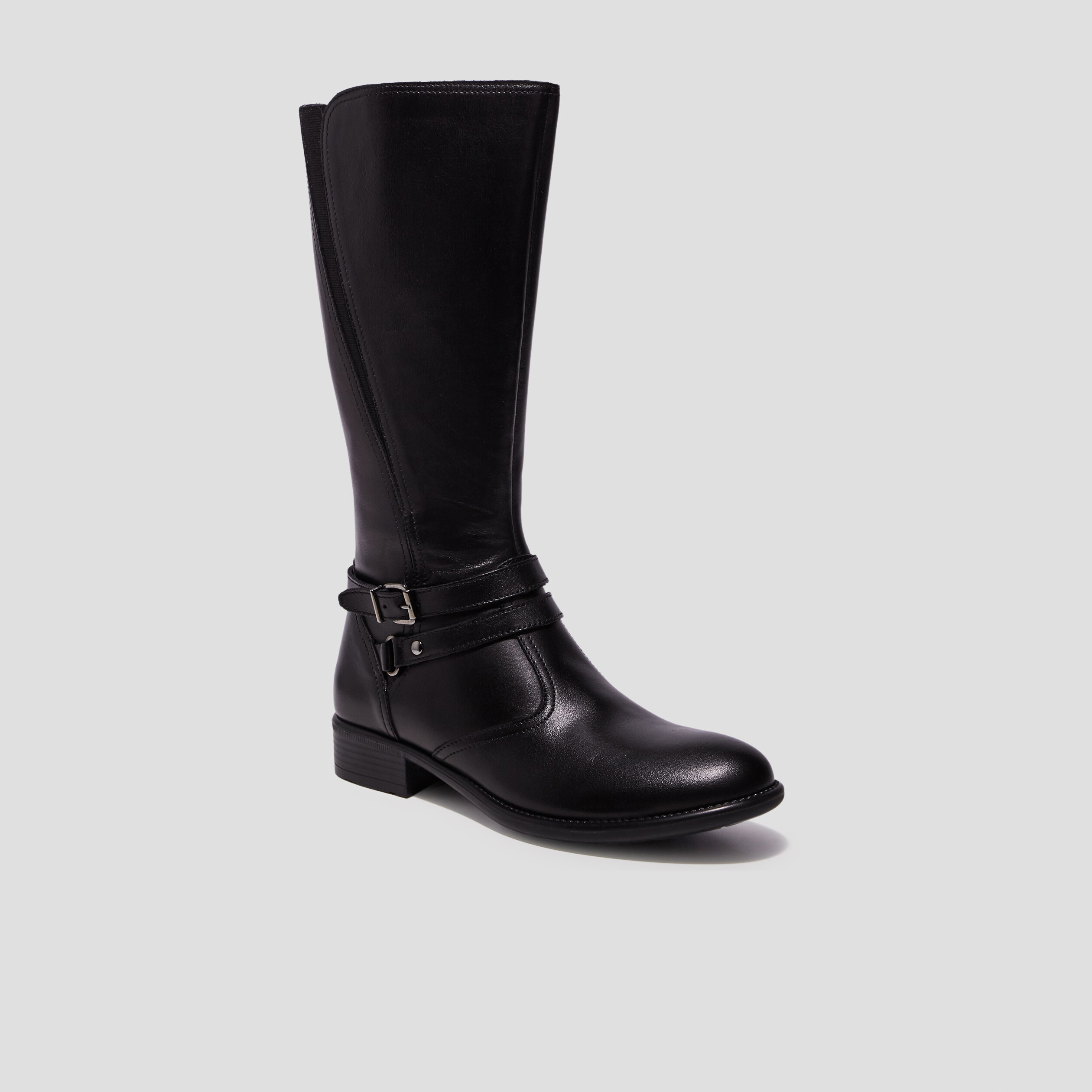 Bottes zippées en cuir avec brides noir fille | La Halle