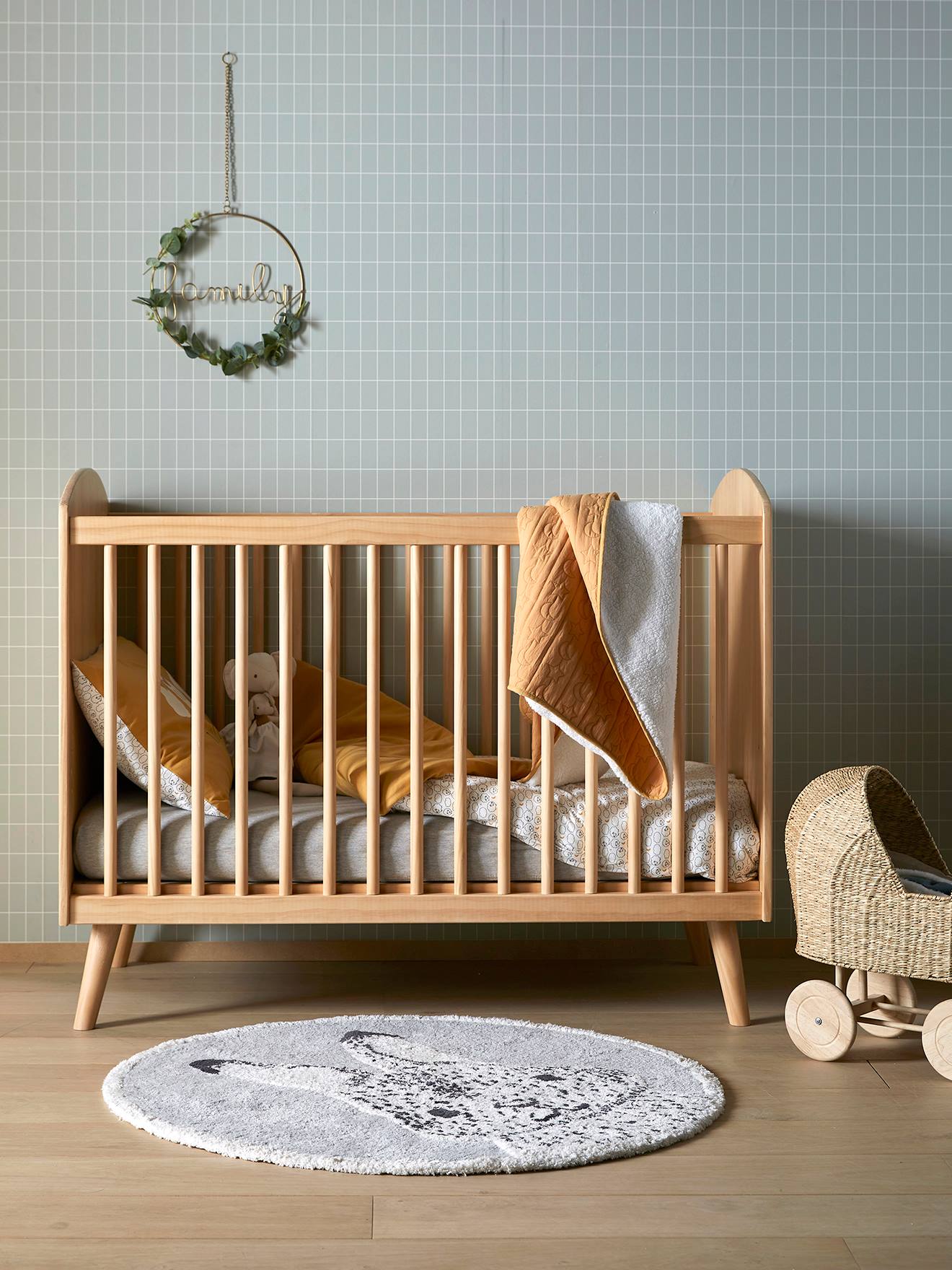 Vertbaudet Babybett KONFETTI NATUR, Massivholz - braun