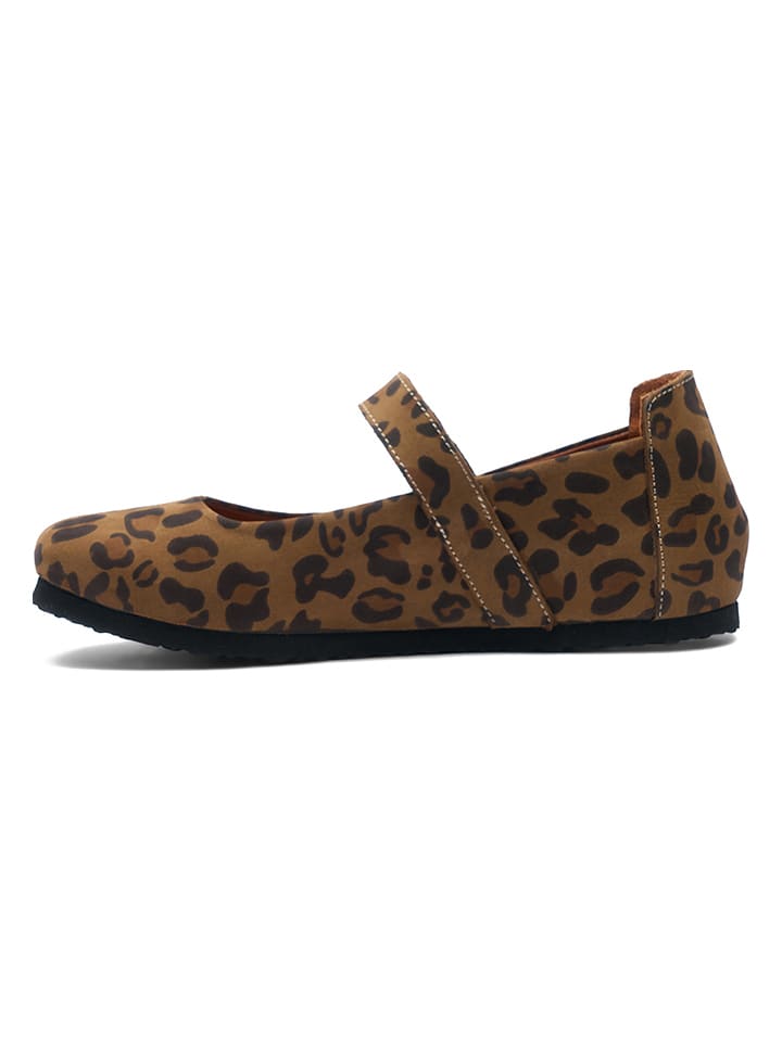 Comfortfusse Leder-Spangenballerinas in Hellbraun/ Schwarz günstig kaufen