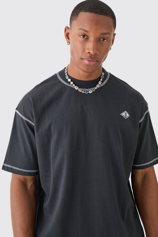 Oversize Man T-Shirt mit Kontrast-Naht