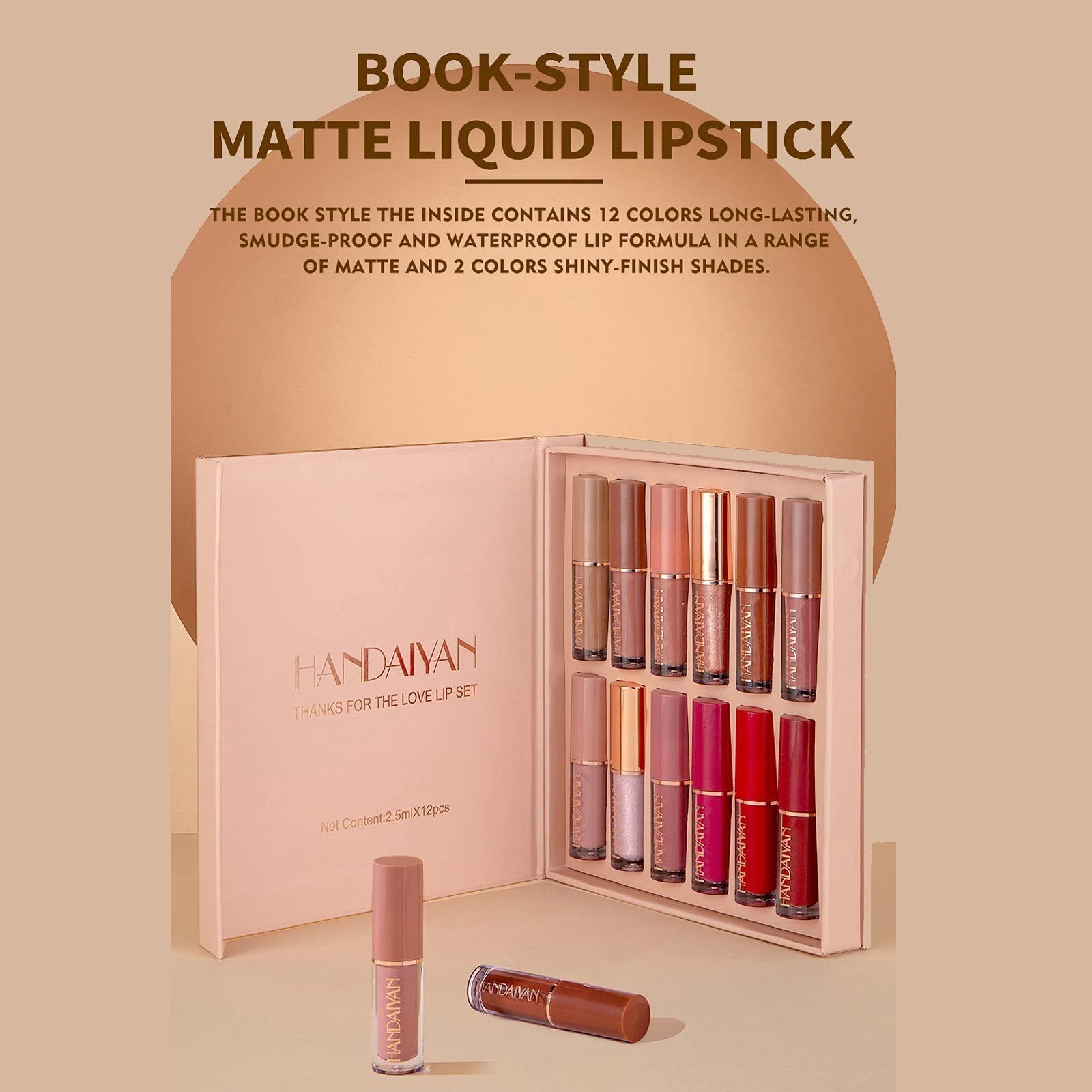 Haiaveng Lippenstift-Set 12 Farben Matt Ink Lippenstift Set,Matt Nudetöne Rose Pink, 12-tlg., Hoher Erfassungsgrad