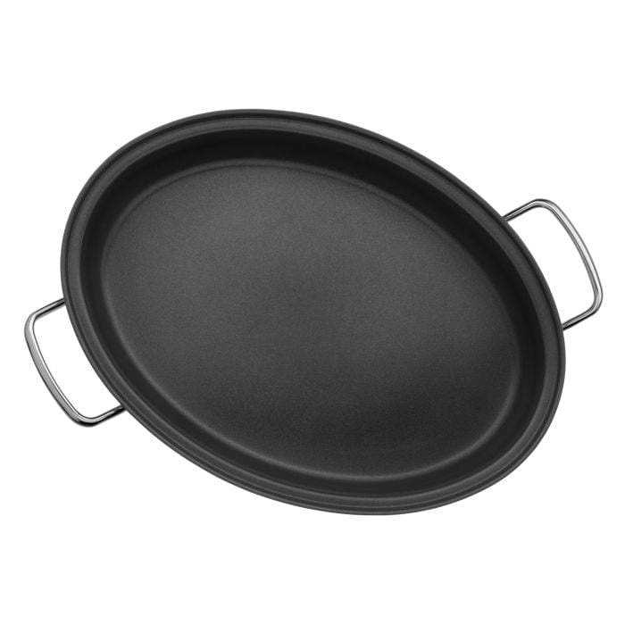 Gourmet-/Fischpfanne mit Glasdeckel, oval, 38 x 26 cm