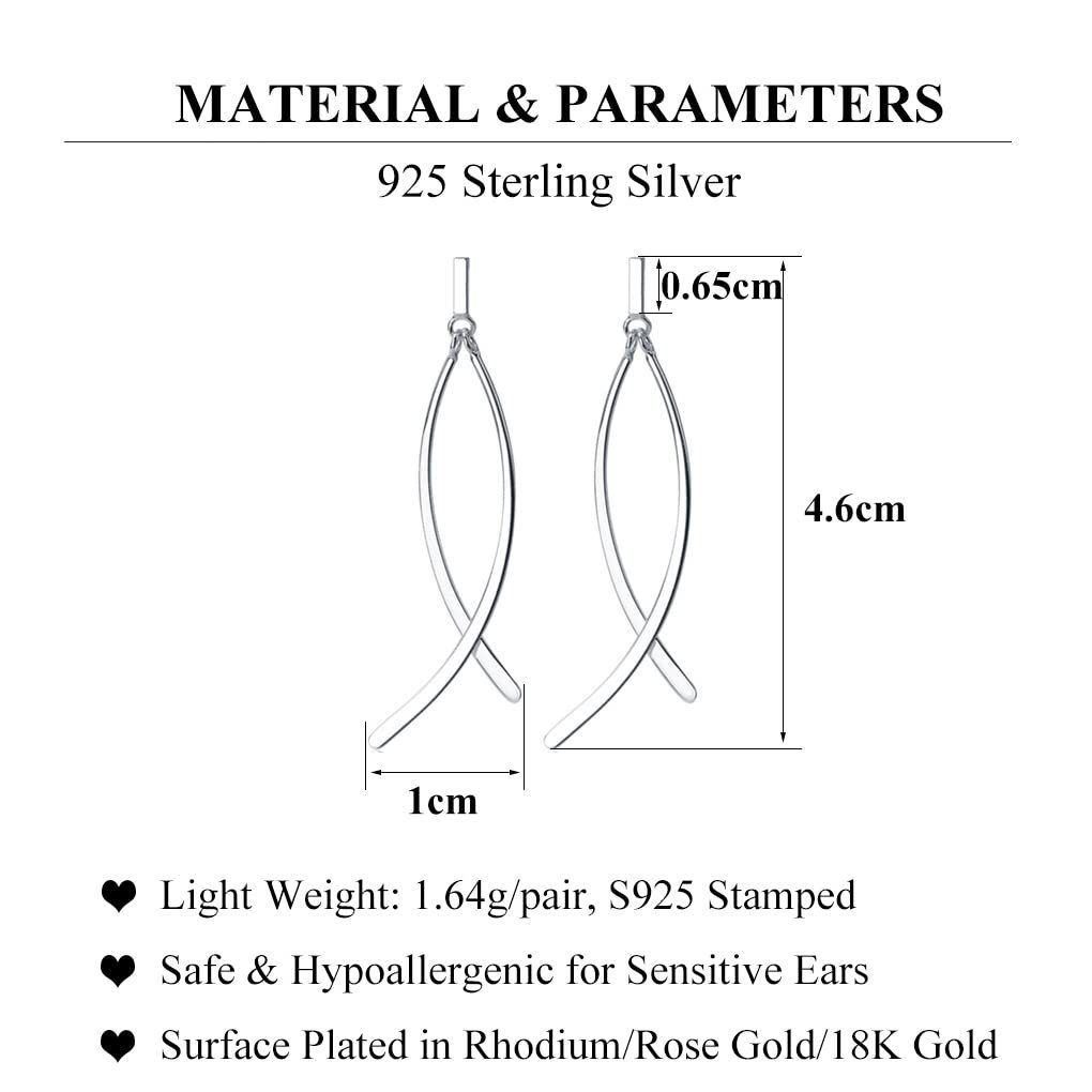 POCHUMIDUU Paar Ohrhänger 925 Sterling Silber Tropfen Ohrringe für Frauen, Mädchen Bar Ohrringe Flat Bar Ohrrin
