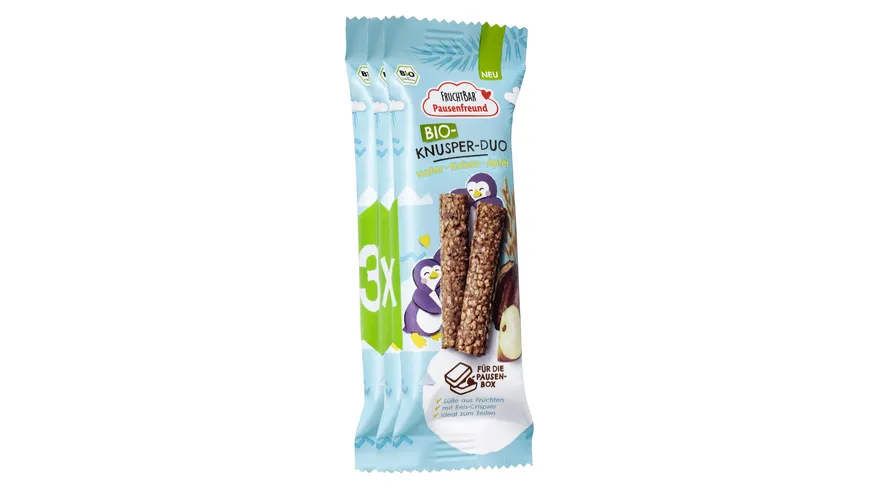 FRUCHTBAR Pausenfreunde Bio Riegel Knusper-Duo Hafer, Kakao, Apfel 69 g