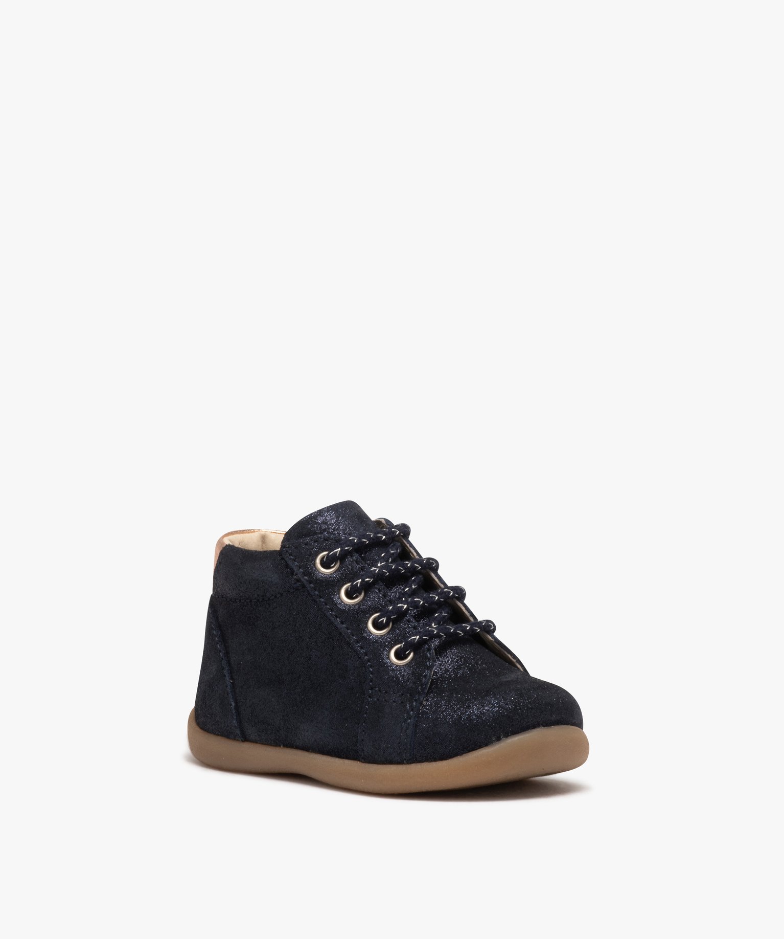 Chaussures premiers pas bébé fille en cuir pailleté marine | GEMO