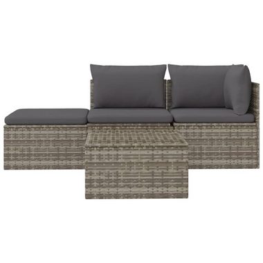 vidaXL Loungesofa 4-tlg. Garten-Lounge-Set mit Kissen Grau Poly Rattan, 1 Teile