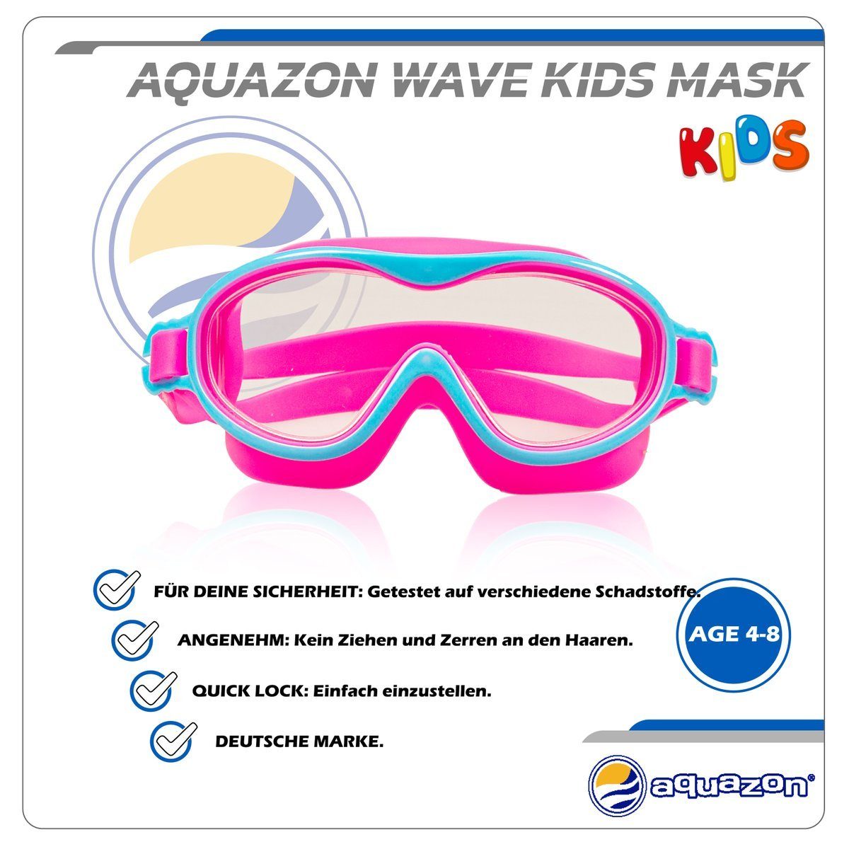 AQUAZON Taucherbrille WAVE Junior Kinder Schwimmbrille, Schnorchelbrille, 3-7 Jahre