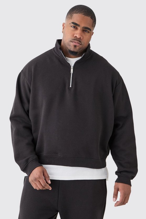 Plus kastiger Oversize Sweatshirt-Trainingsanzug mit 1/4 Reißverschluss