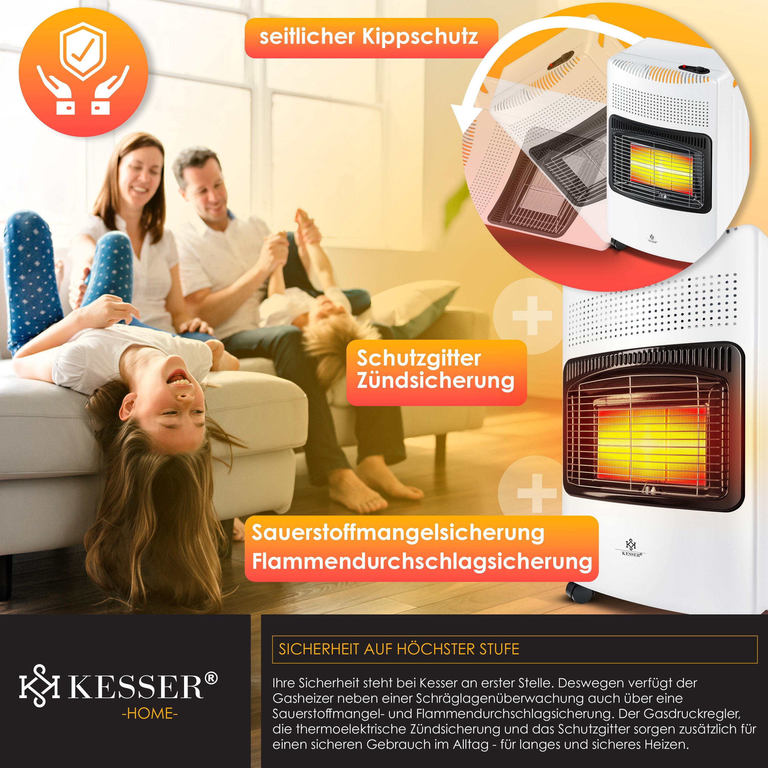 KESSER Wärmewelle, 4200 W, 4200W Keramik Gasheizer Heizstrahler inkl. Gasdruckregler Gasschlauch