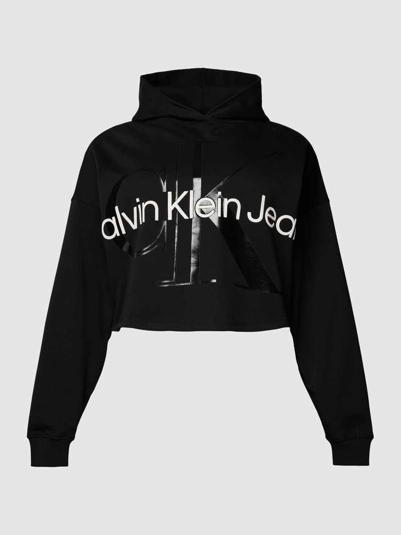 PLUS SIZE Hoodie mit Label-Detail Modell 'PLUS GLOSSY MONOGRAM' in schwarz