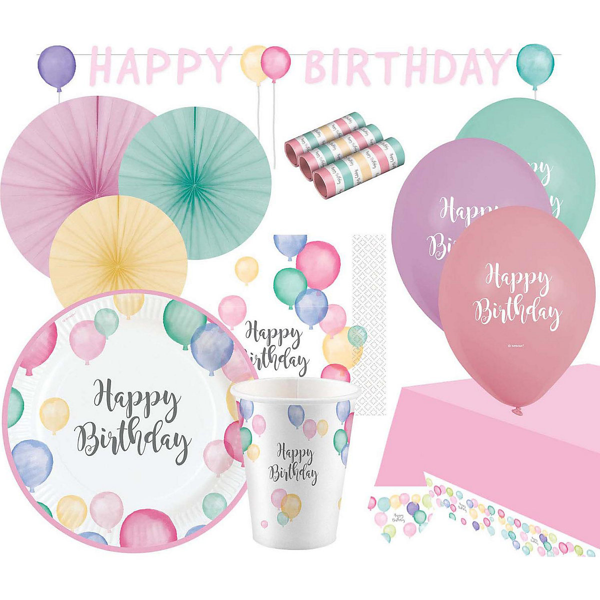Partyset Happy Birthday Pastel 50-tgl.