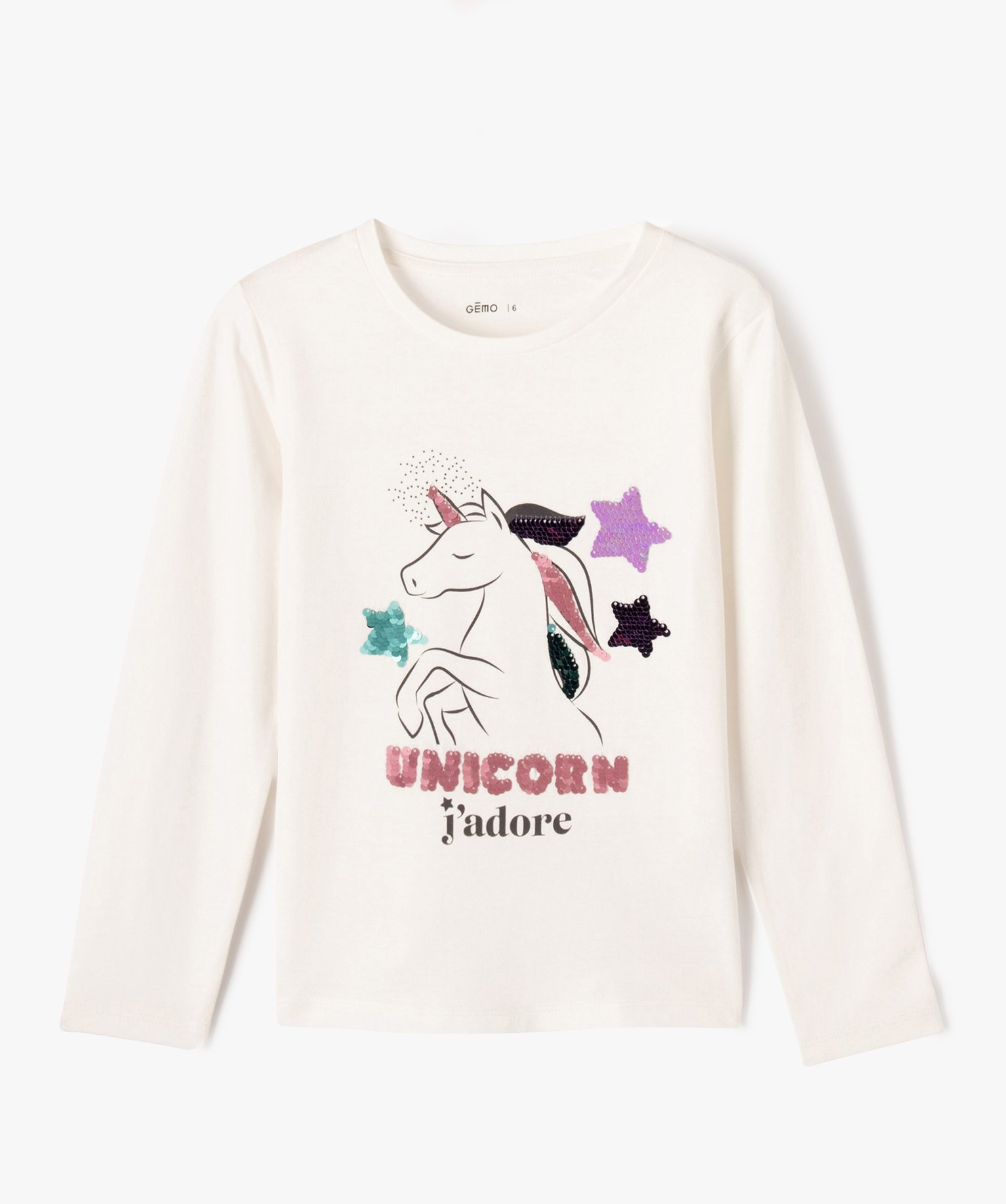 Tee-shirt à manches longues avec sequins réversibles fille ecru | GEMO