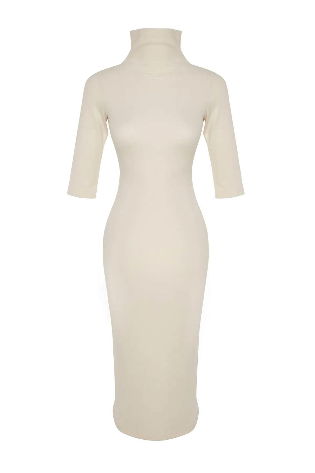Trendyol Collection  Beigefarbenes, figurbetontes Midi-Strickkleid im Thessaloniki-/Strickwaren-Look mit weicher Oberfläche TWOAW24EL00150