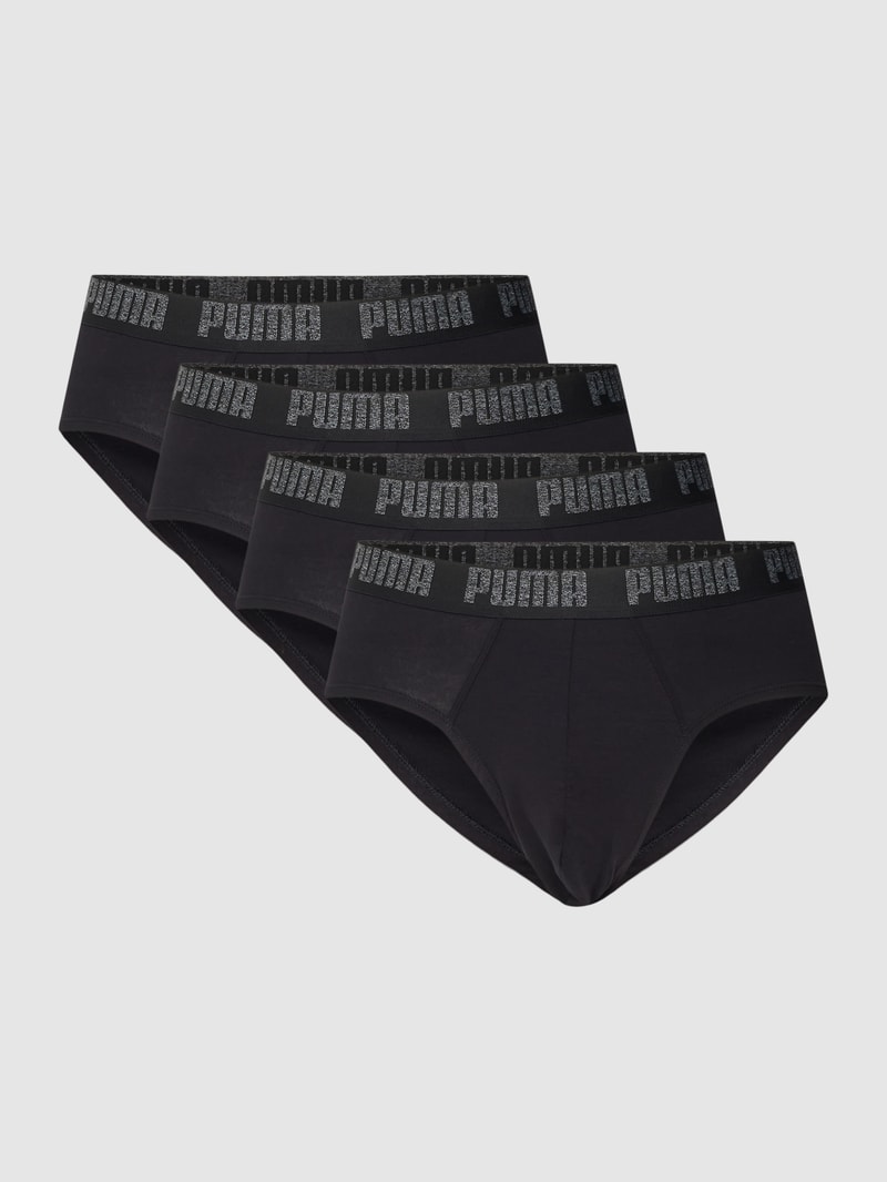 Slip mit elastischem Logo-Bund im 4er-Pack in schwarz