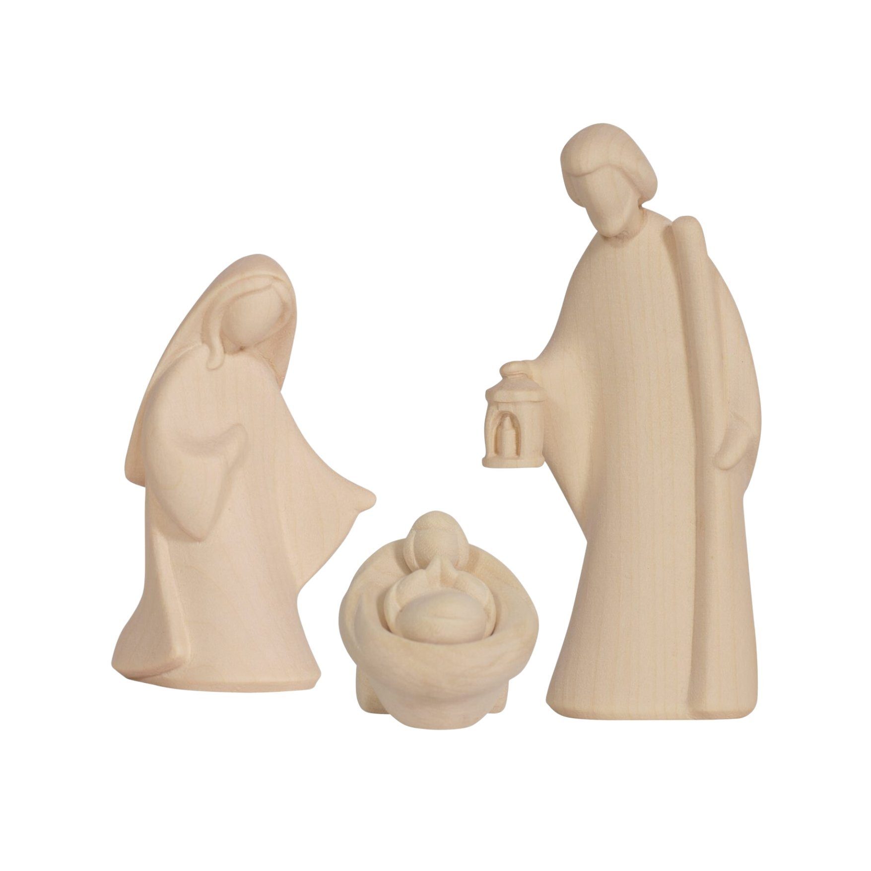 Akantus Krippe Leonardo Weihnachtskrippe: Hl. Familie unbemalt, holzgeschnitzt, Ahornholz, Made in Südtirol