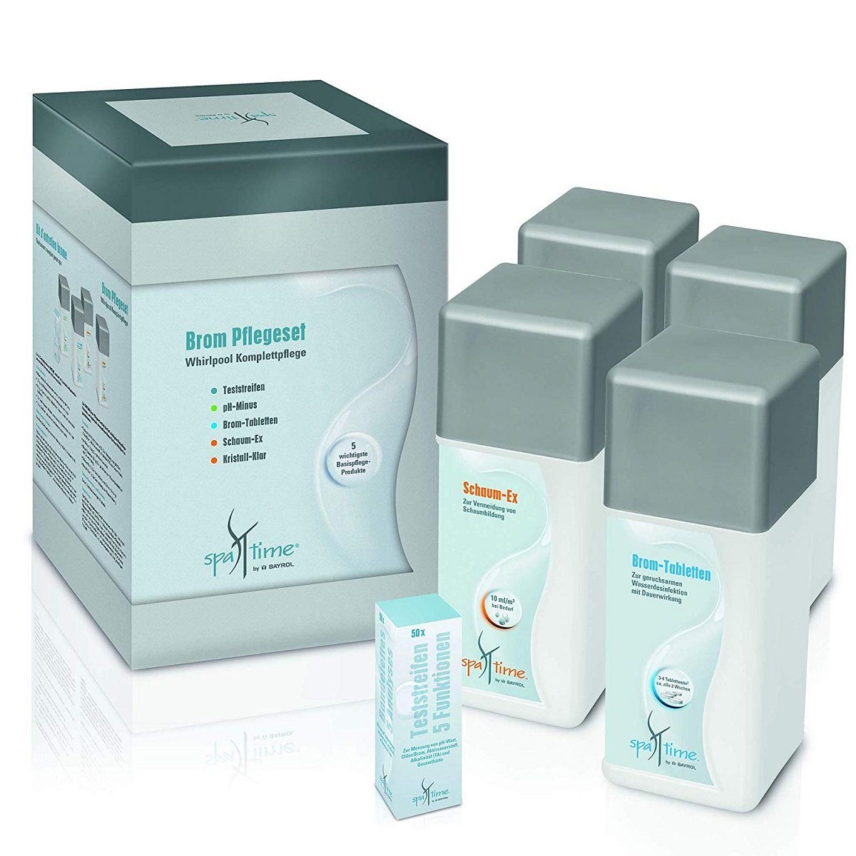 Bayrol Poolpflege Spa Time Brom, Komplettpflege für Whirlpool, (5-teiliges Komplettset für Whirlpools)