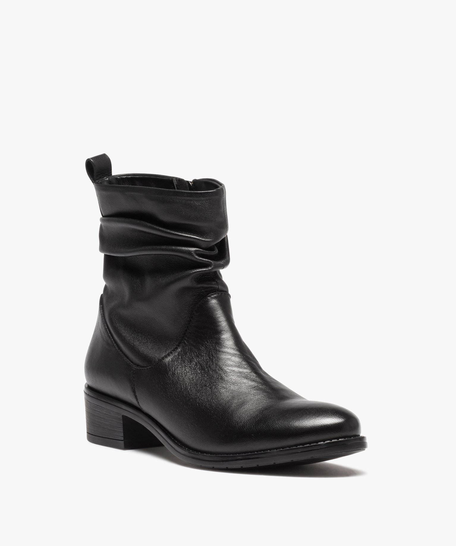 Boots femme dessus en cuir uni plissé noir | GEMO