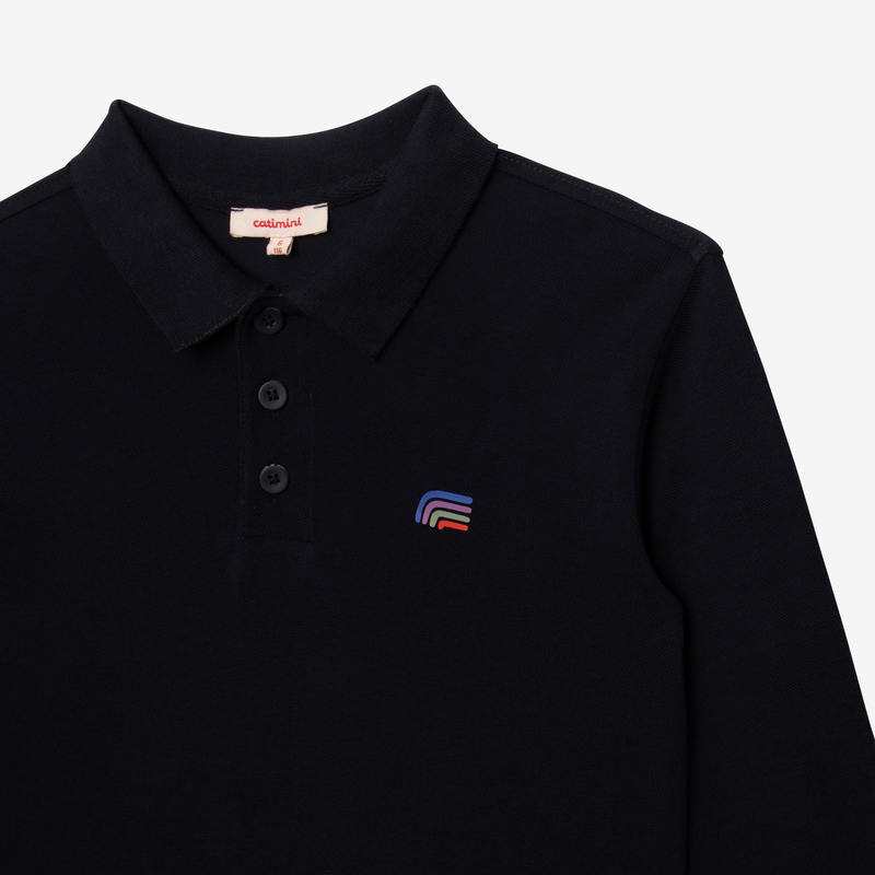 Polo garçon marine col rayé bleu Catimini