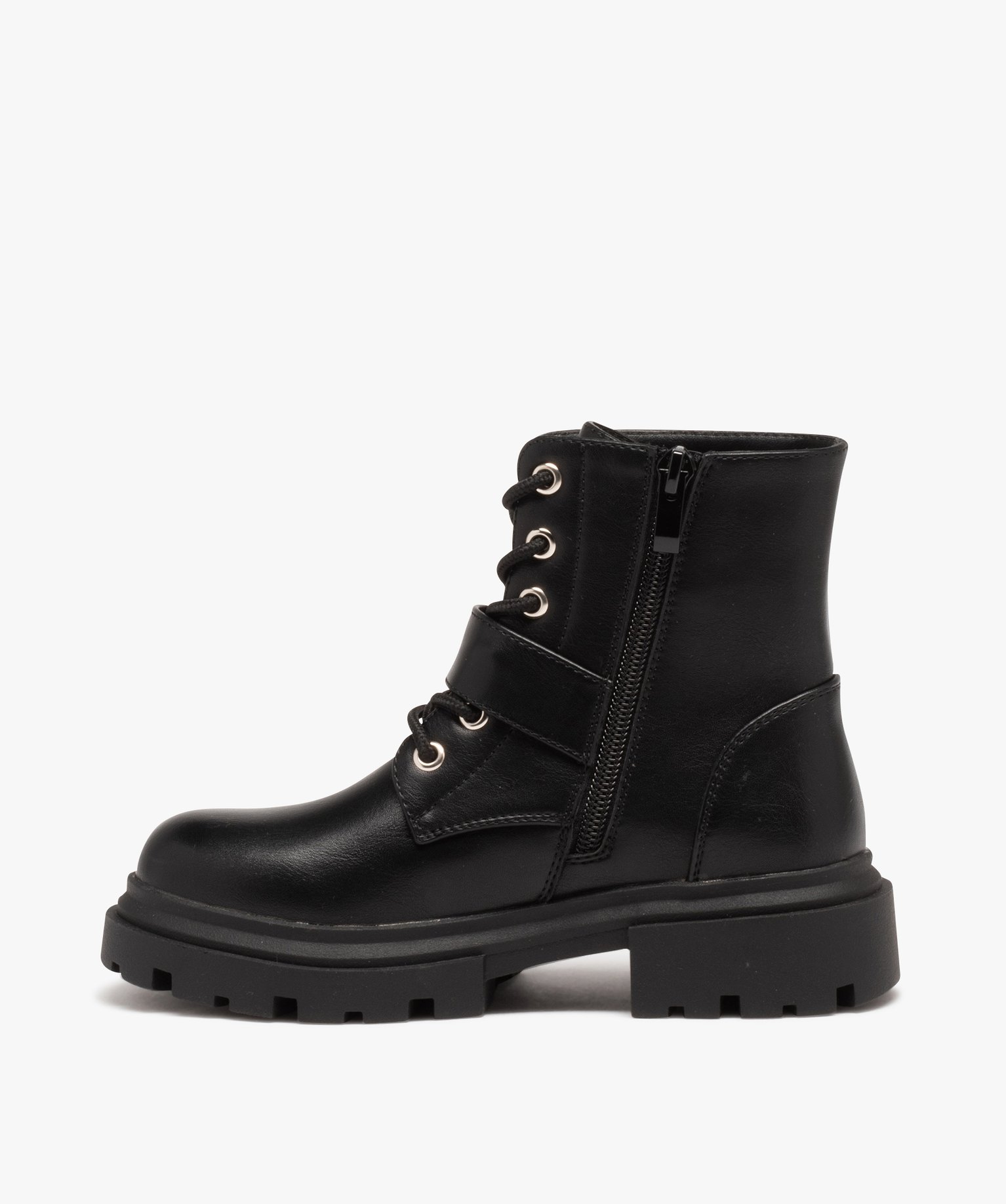 Boots esprit biker avec semelle crantée fille noir | GEMO