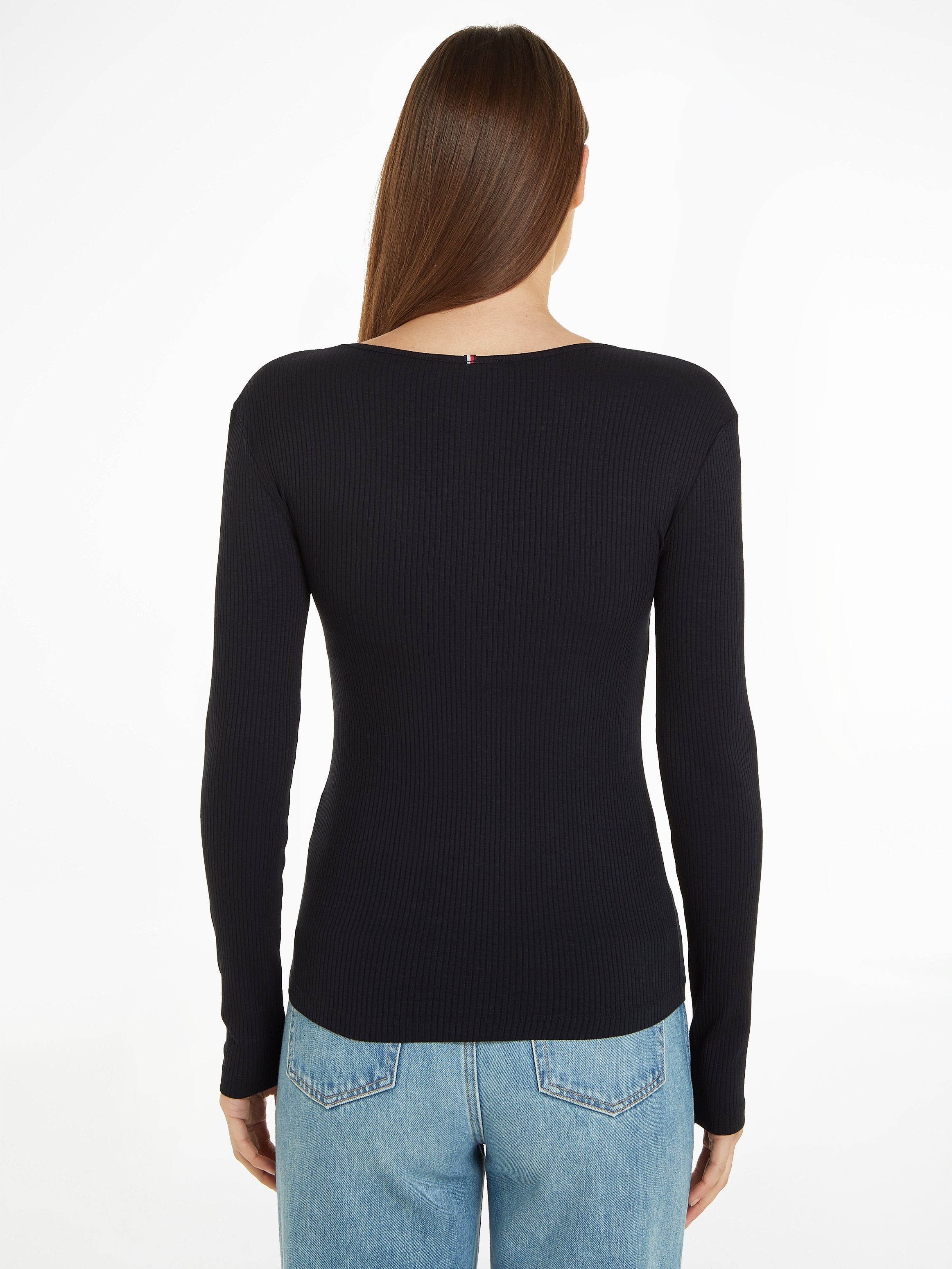 Tommy Hilfiger Langarmshirt SLIM 5X2 RIB SCOOP-NK LS mit Logostickerei