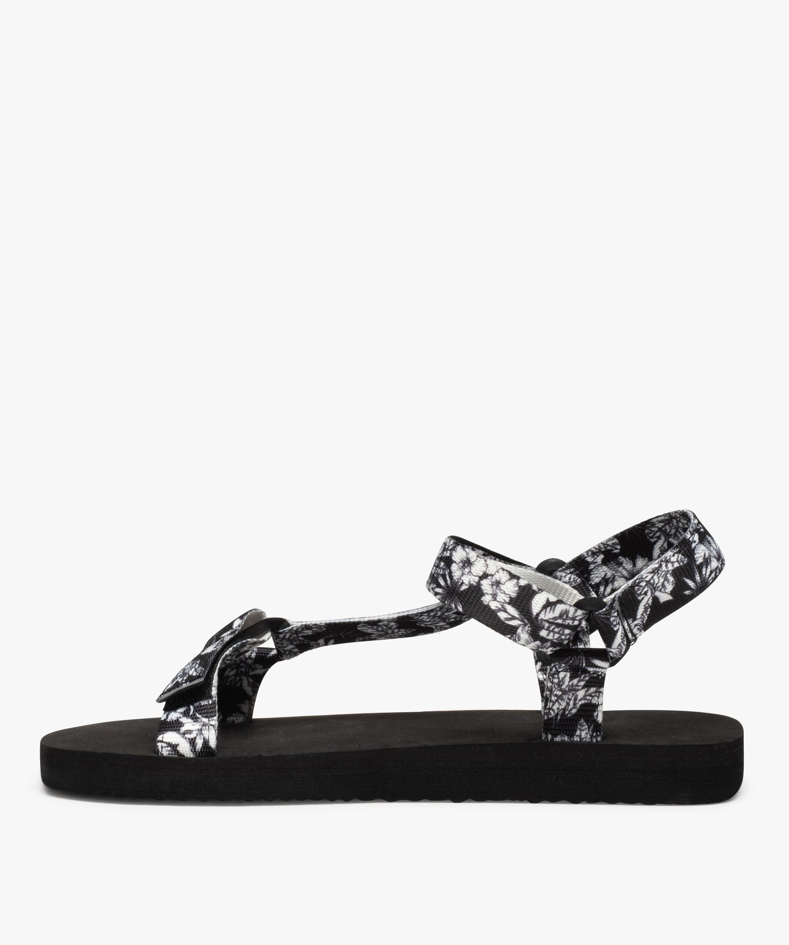 Sandales de plage femme à brides en toile scratch noir | GEMO