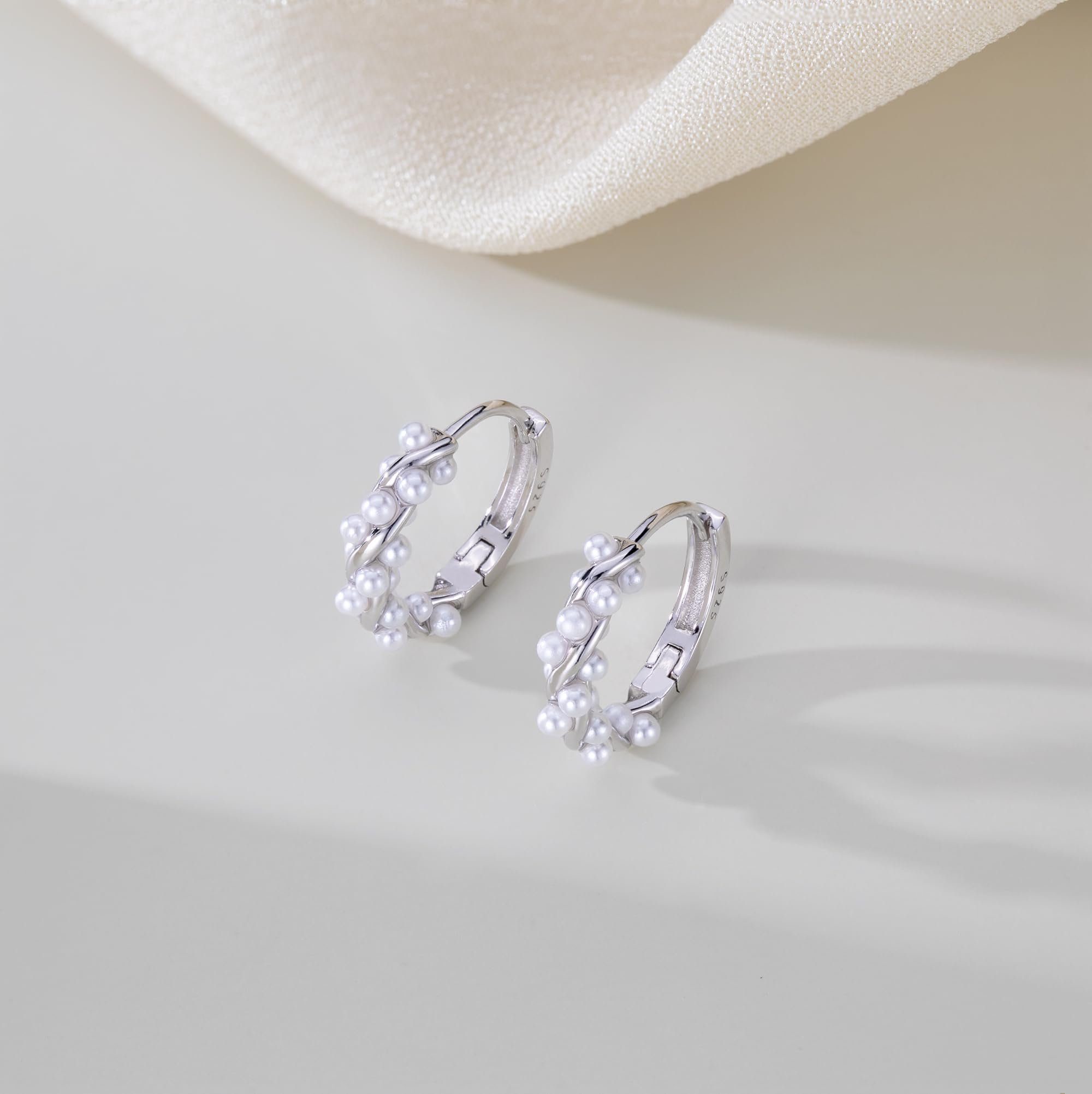 POCHUMIDUU Perlenohrringe Sterling Silber Perlen Twist Creolen Ohrringe für Frauen (2-tlg), jugendlich Mädchen Hochzeit Perlen Creolen Ohrringe Braut