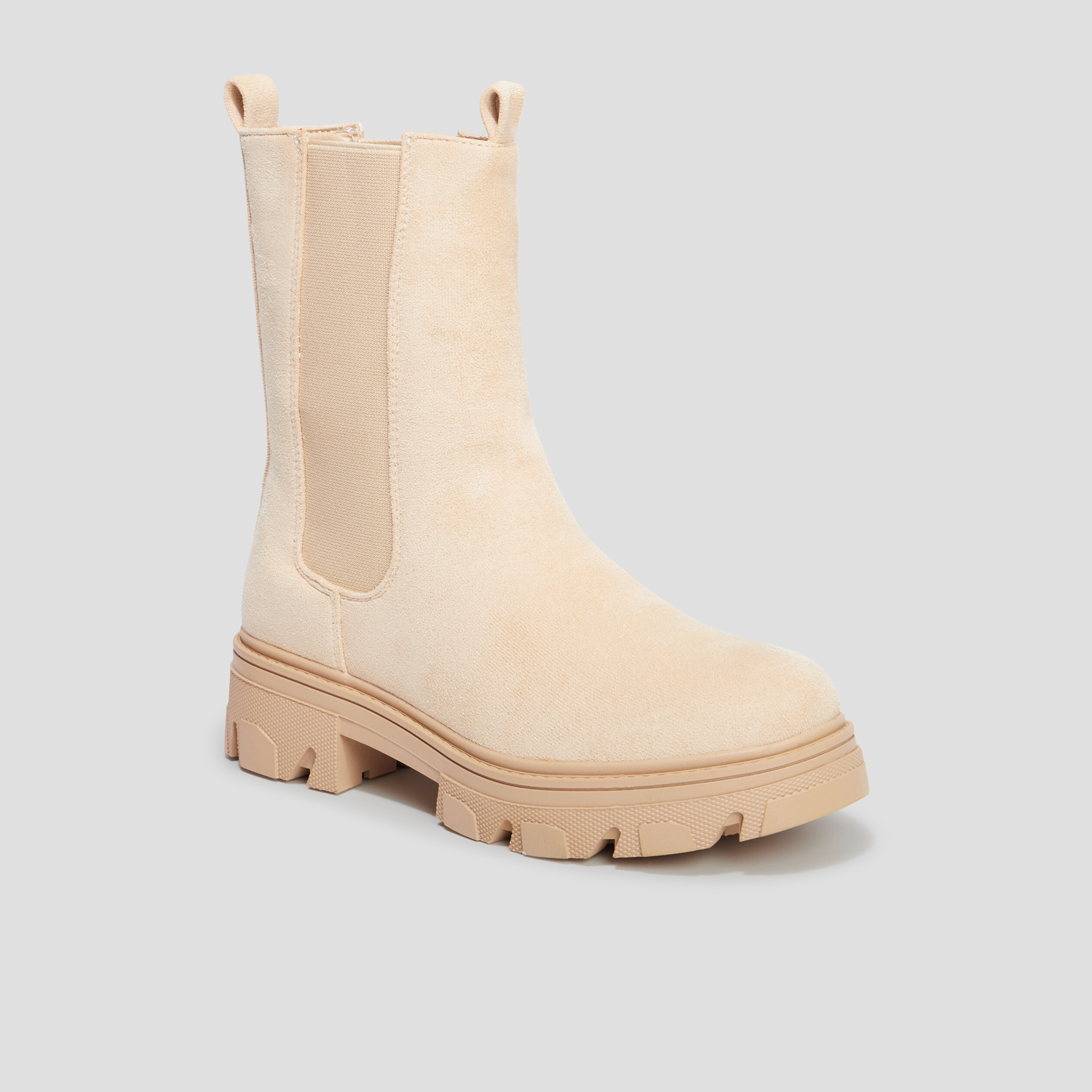 Bottines hautes chelsea aspect suédine sable femme | La Halle