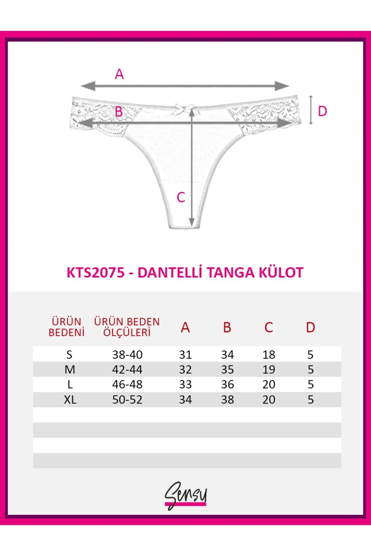 Sensu  5-teiliges Höschen-Set mit Spitzen-Tanga für Damen – Kts2075 (breite Größe)